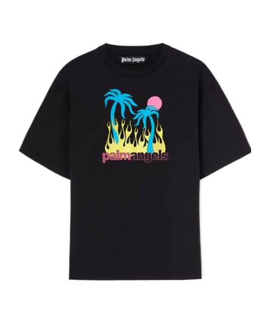Palm Angels Burning Oasis Slim Fit Graphic T-shirt In Black