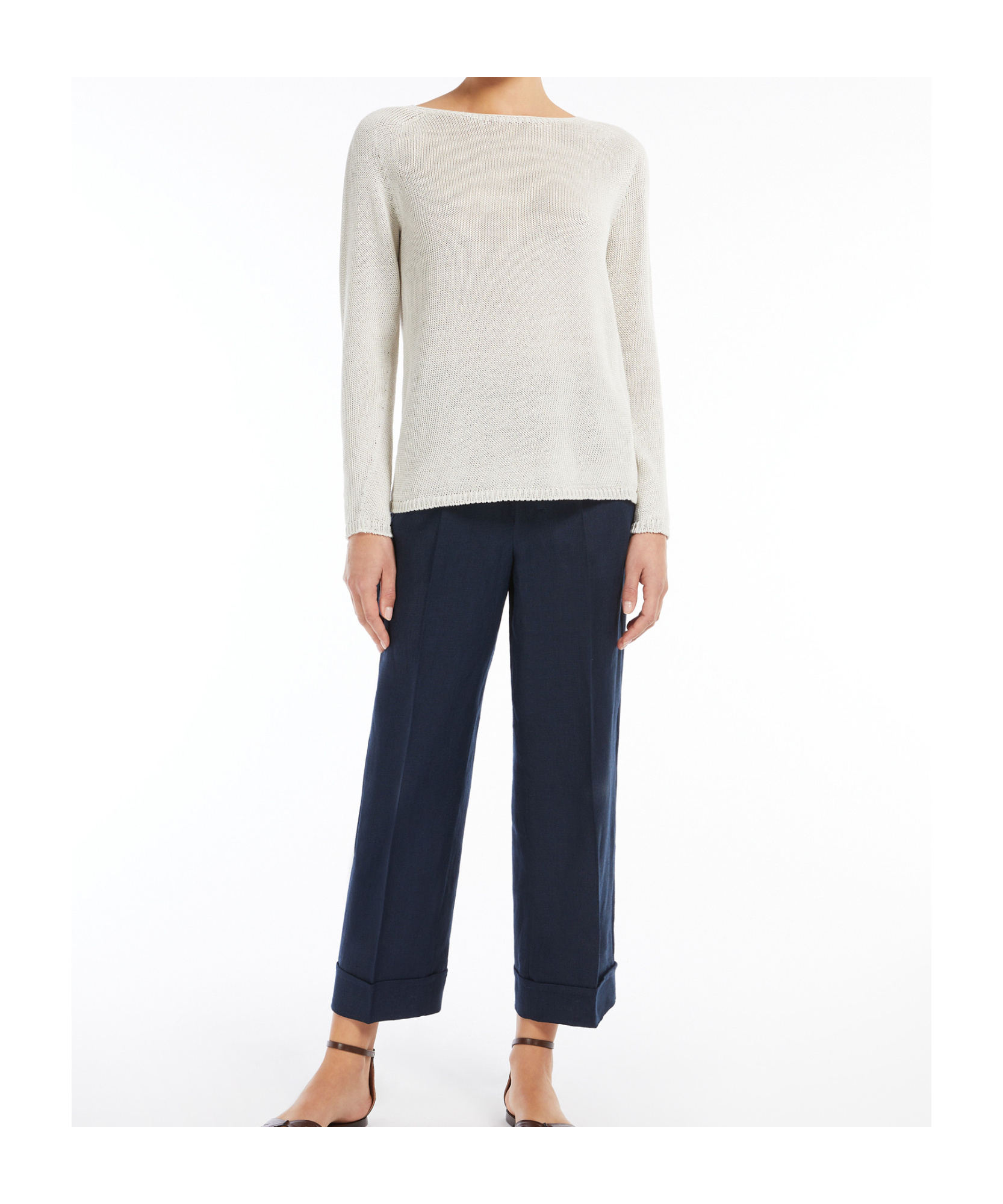 Max Mara Straight-fit Linen Canvas Trousers In Navy Blue