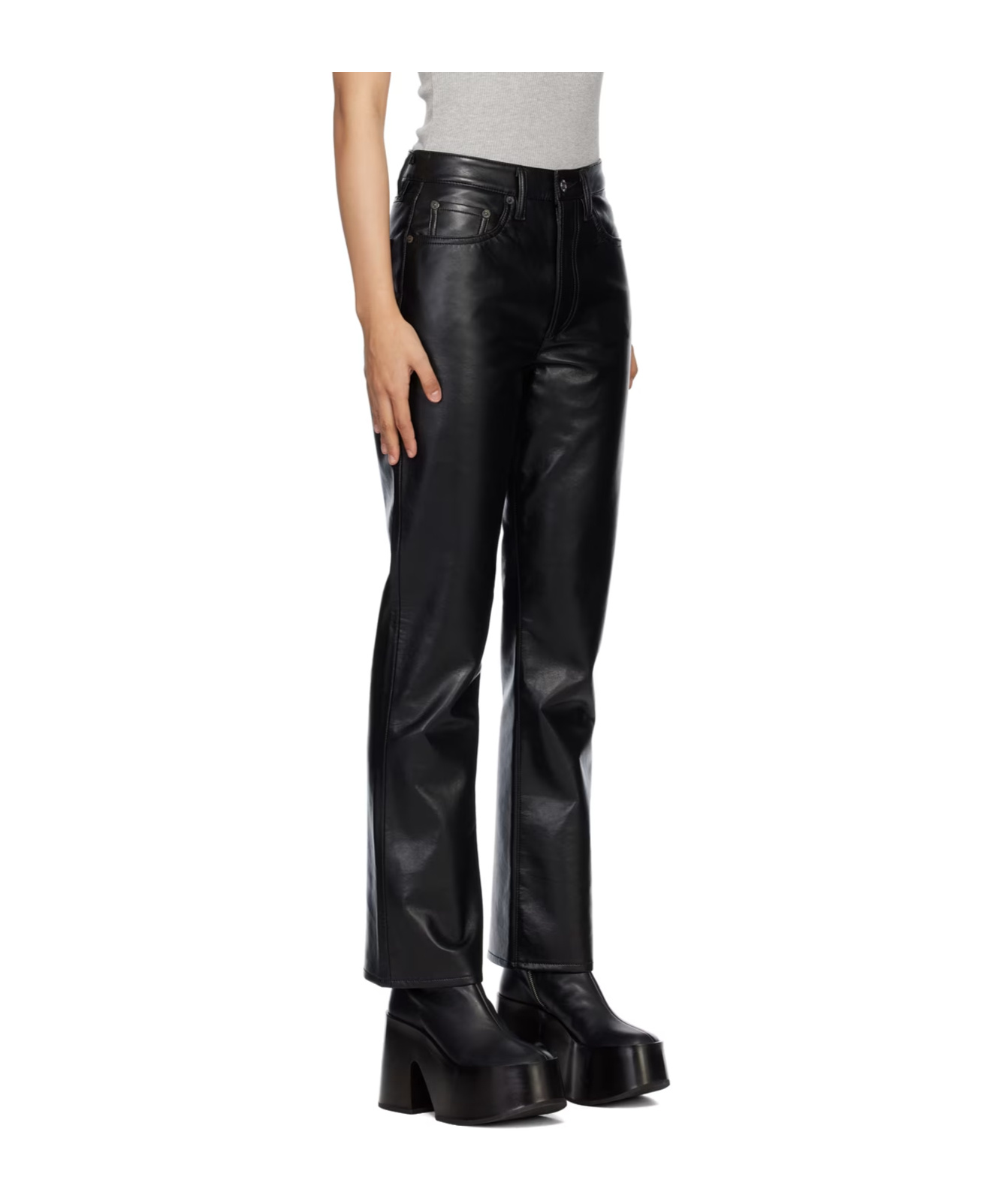 Agolde Black Relaxed Boot Leather Pants In Black