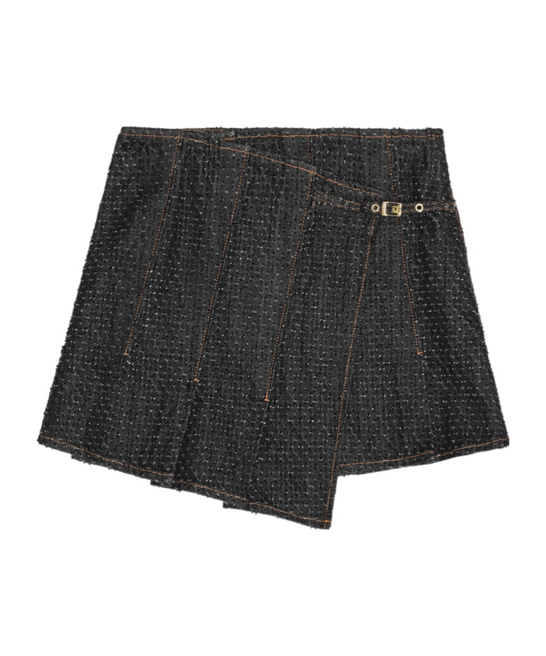 Ganni Black Fluffy Denim Wrap Miniskirt In Black