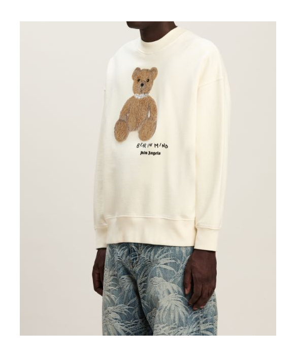 Palm Angels Cotton Crew Neck Sweatshirt With Teddy Bear Motif In White