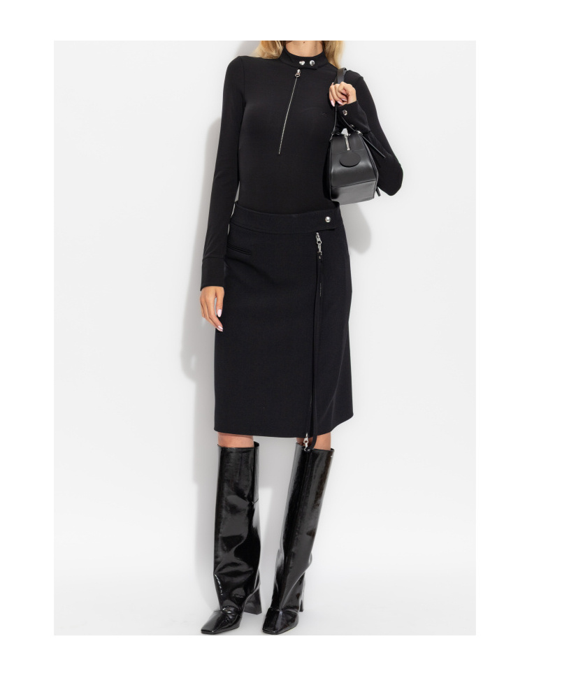 Courrèges Biker Logo-embroidered Stretch-crepe Bodysuit In Black