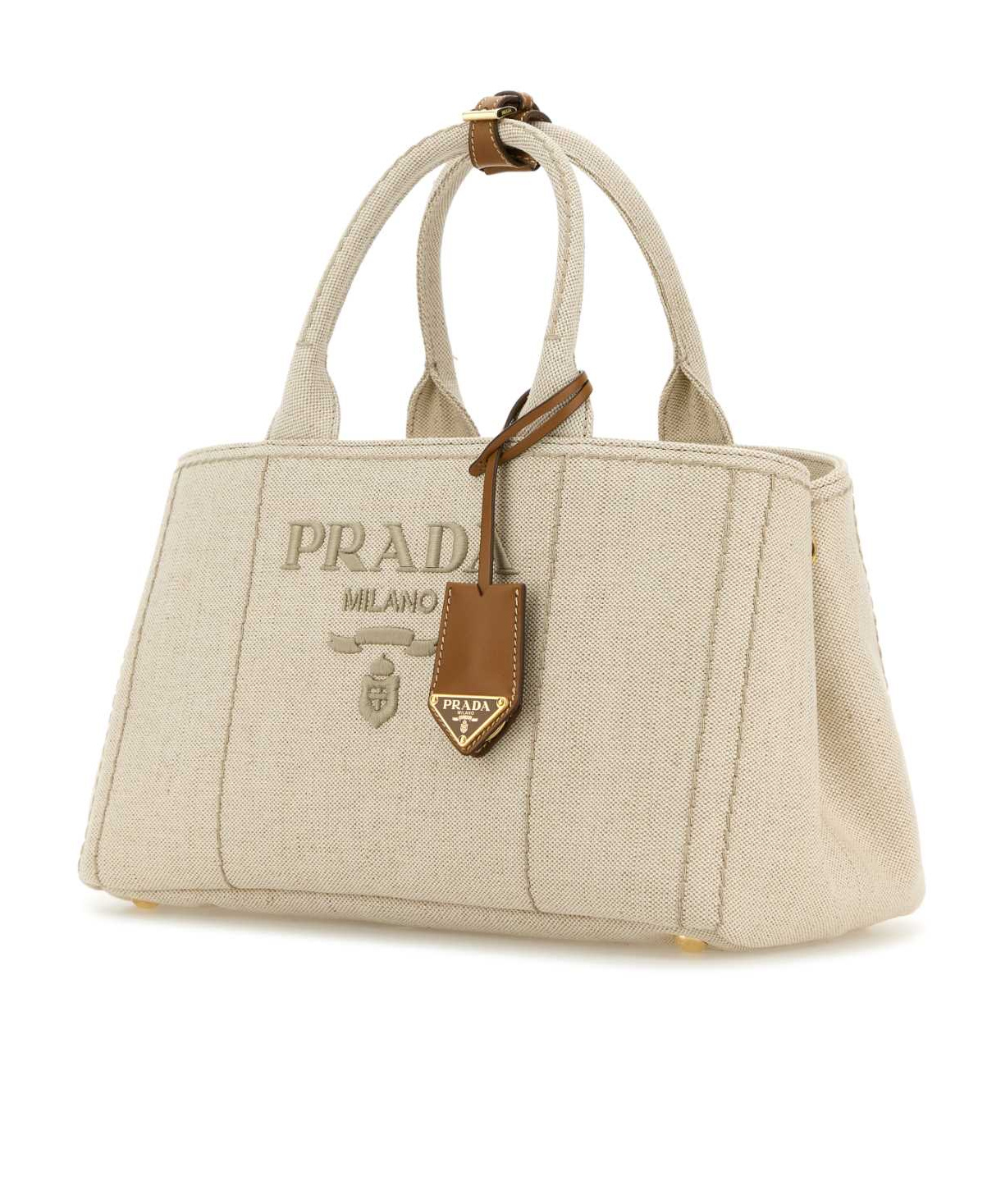 Prada Large Cotton-linen Top-handle Bag In Neutral