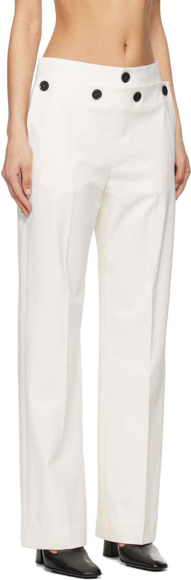 Proenza Schouler Oliver Button Straight-leg Wool Gabardine Pants In White