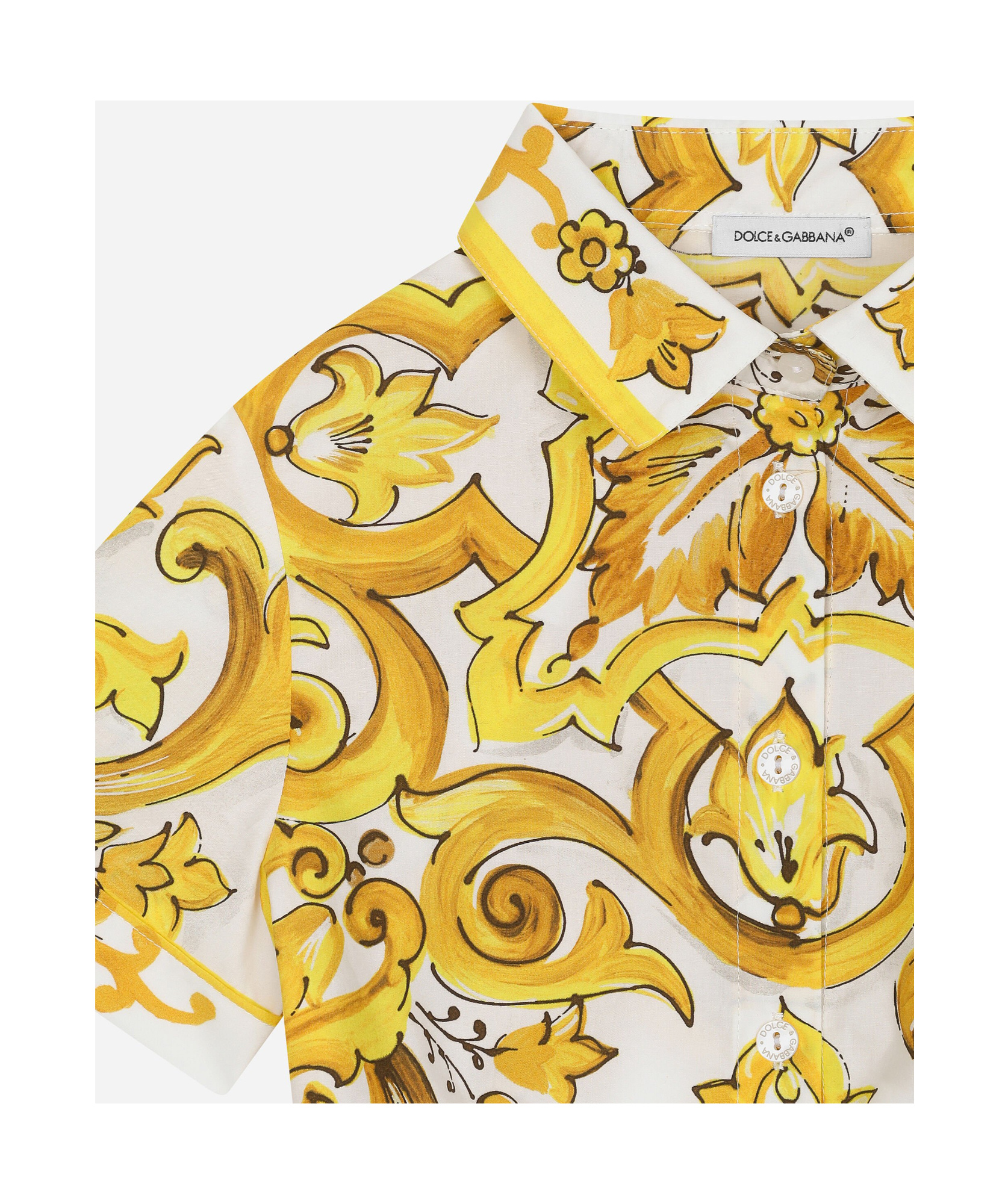 Dolce & Gabbana Majolica Tie Cropped Shirt In Multicolor