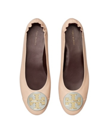 Tory Burch Claire Leather Ballerina Shoes In Nude