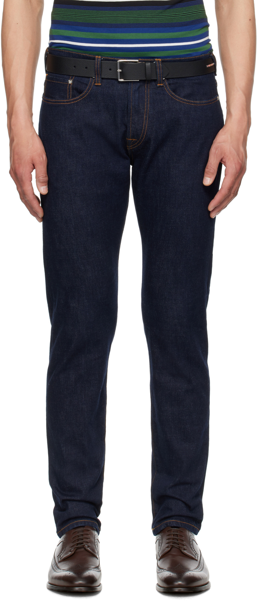 PAUL SMITH TAPERED-FIT CROSSHATCH STRETCH JEANS