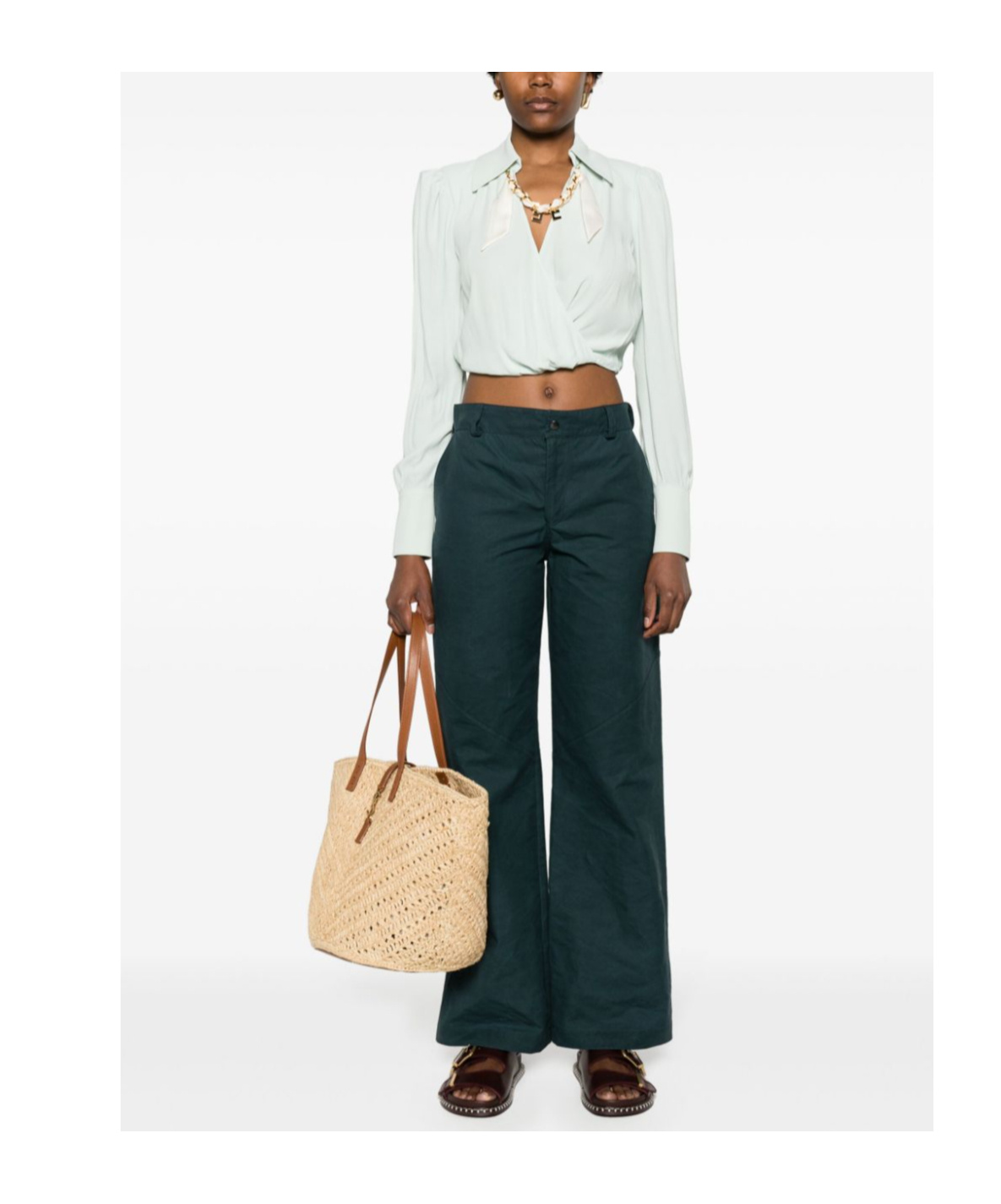 Elisabetta Franchi Shirt With Chain Detail And Cropped Length In Blue