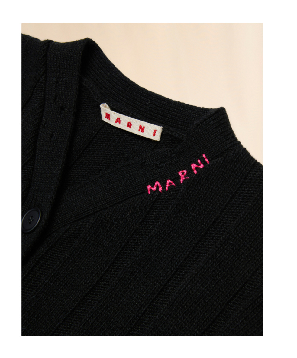 Marni Kids Long-sleeved Button-up Cardigan In Black