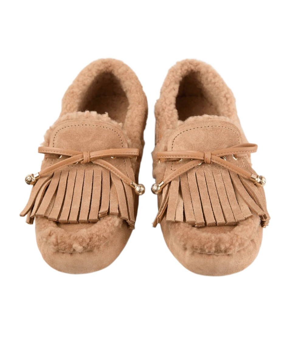 Jimmy Choo Toffee Velvet Suede Loafers With Shearling In Brown