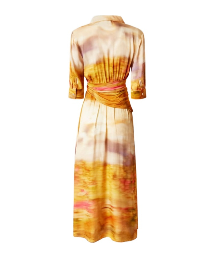 Pinko Printed Satin V-neck Dress In Multi
