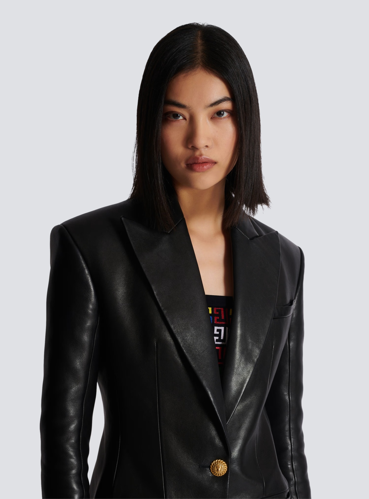 Balmain Two-button Lapel Leather Jacket In Black