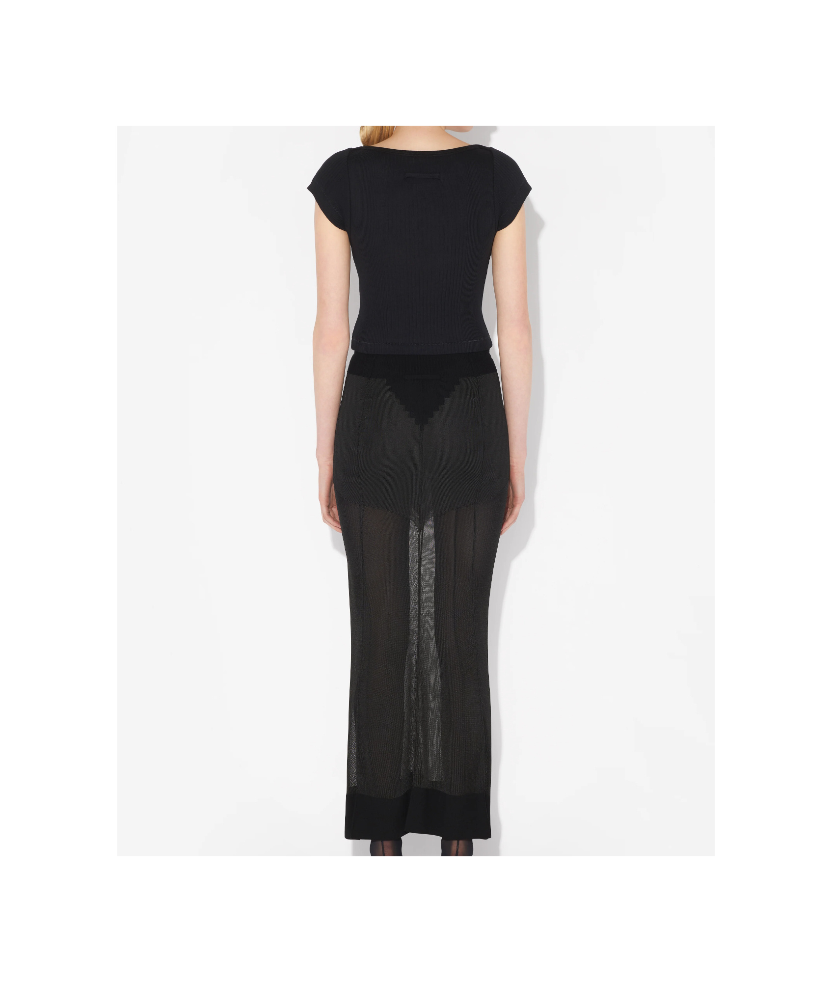 Jean Paul Gaultier Black Cropped Cotton Ribbed T-shirt With Logo In Black