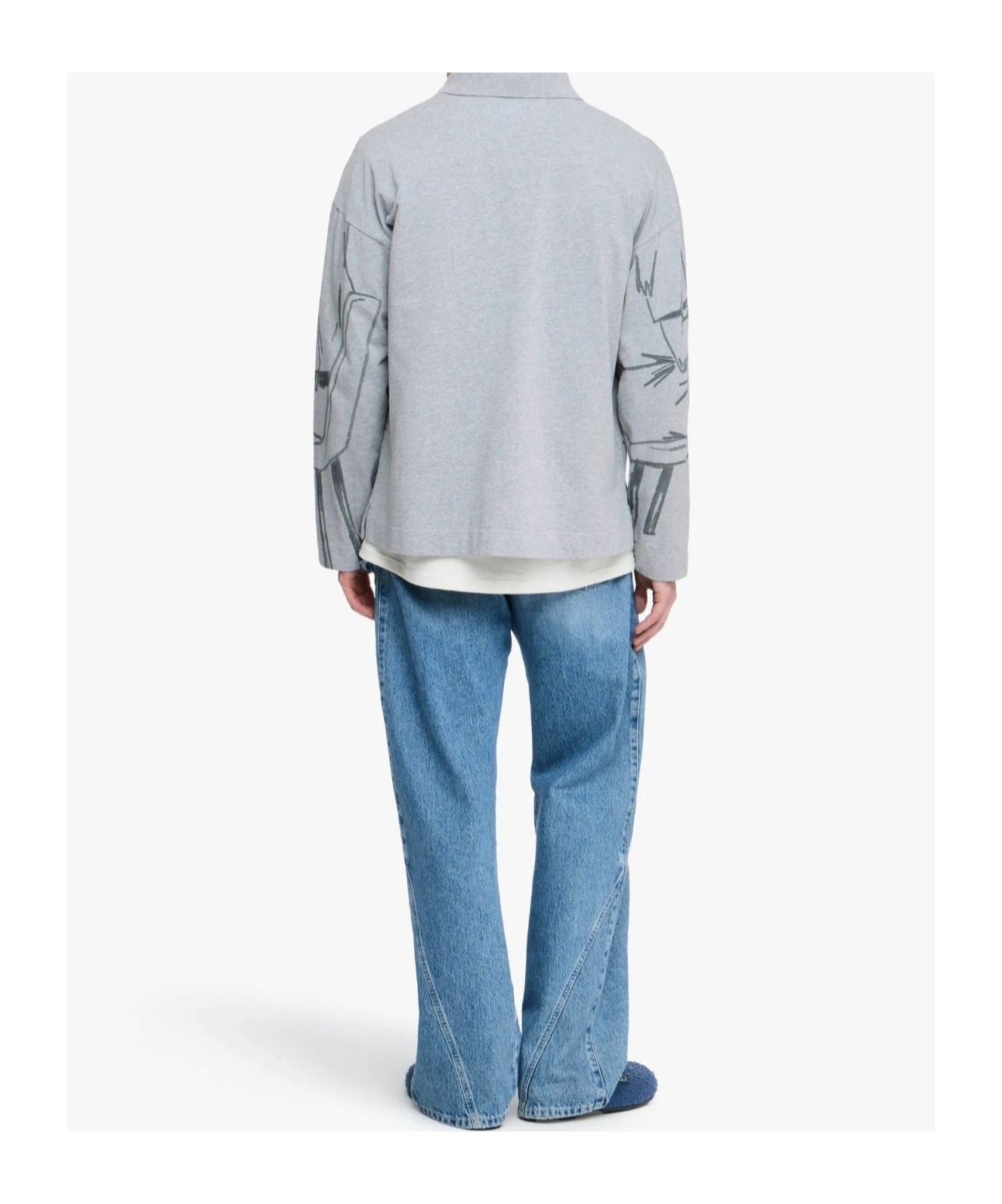 Jw Anderson Half-zip Illustration Sweatshirt In Gray