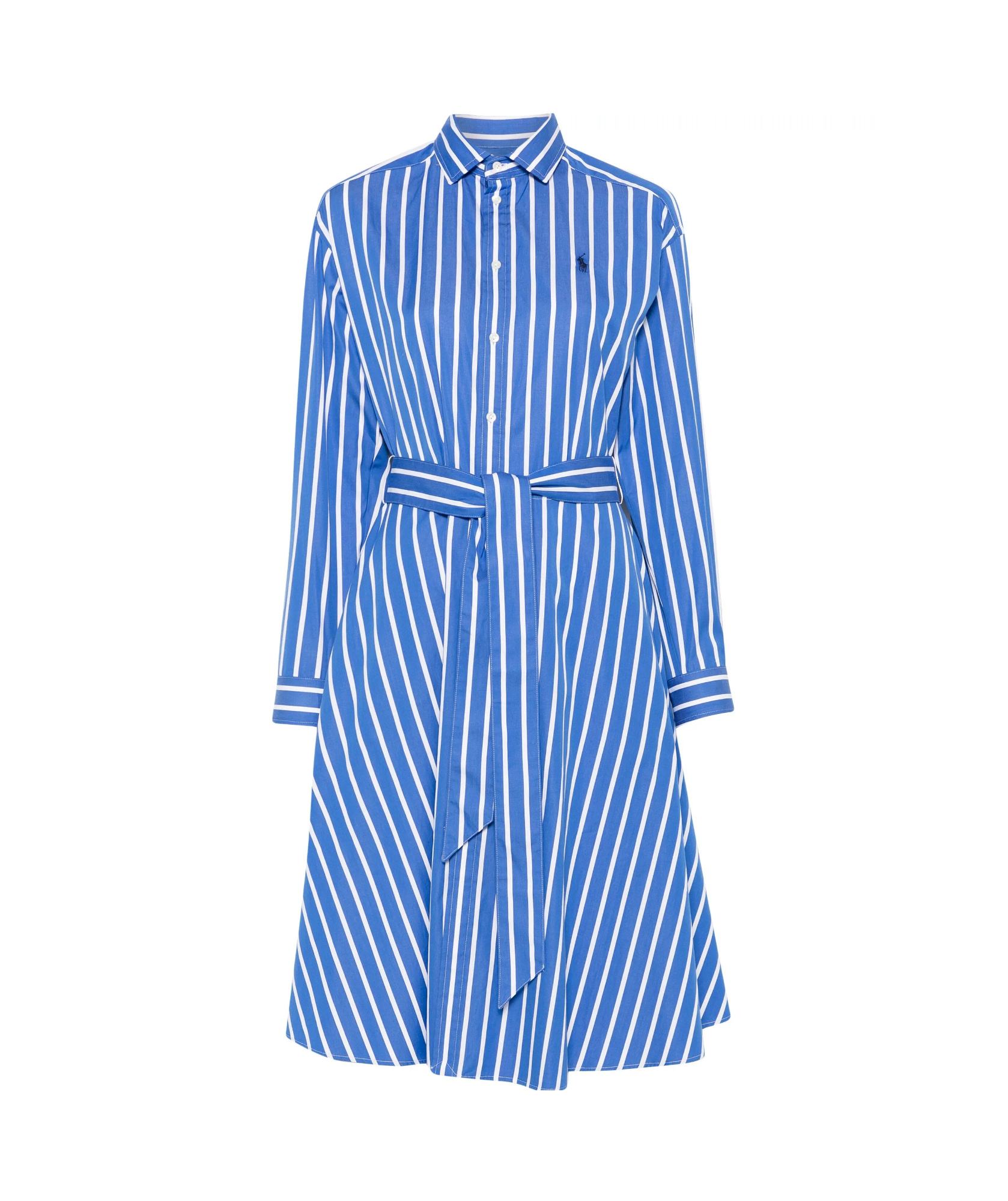 Polo Ralph Lauren Embroidered Poplin Shirt Dress With Belted Waist In Blue