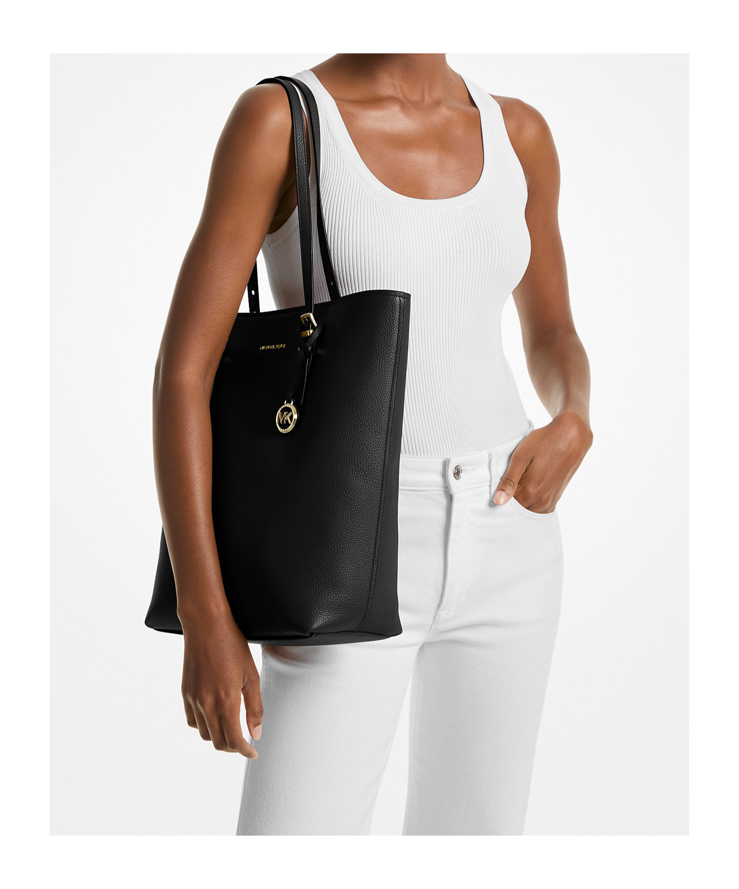 Michael Michael Kors Quinn Large Pebbled Leather Tote Bag In Black