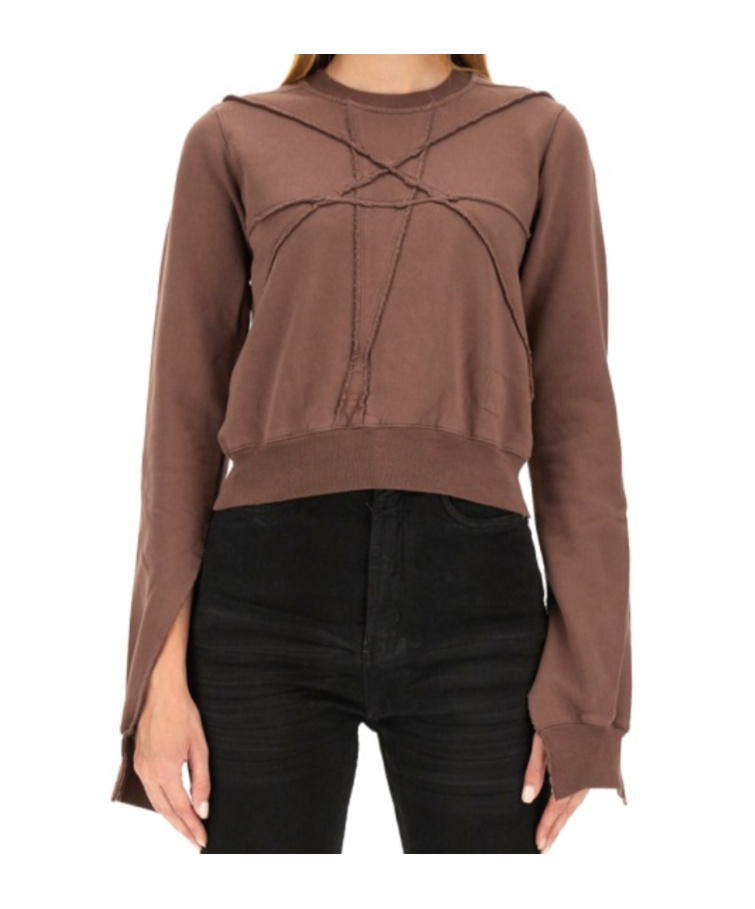 Rick Owens Drkshdw Drkshdw By Rick Owens Cropped Sweatshirt With Flared Sleeves In Brown