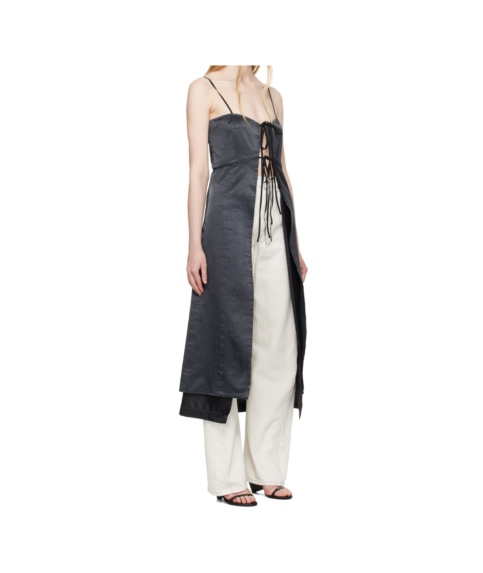 Mm6 Maison Margiela Black Washed Viscose Satin Dress Top In Black