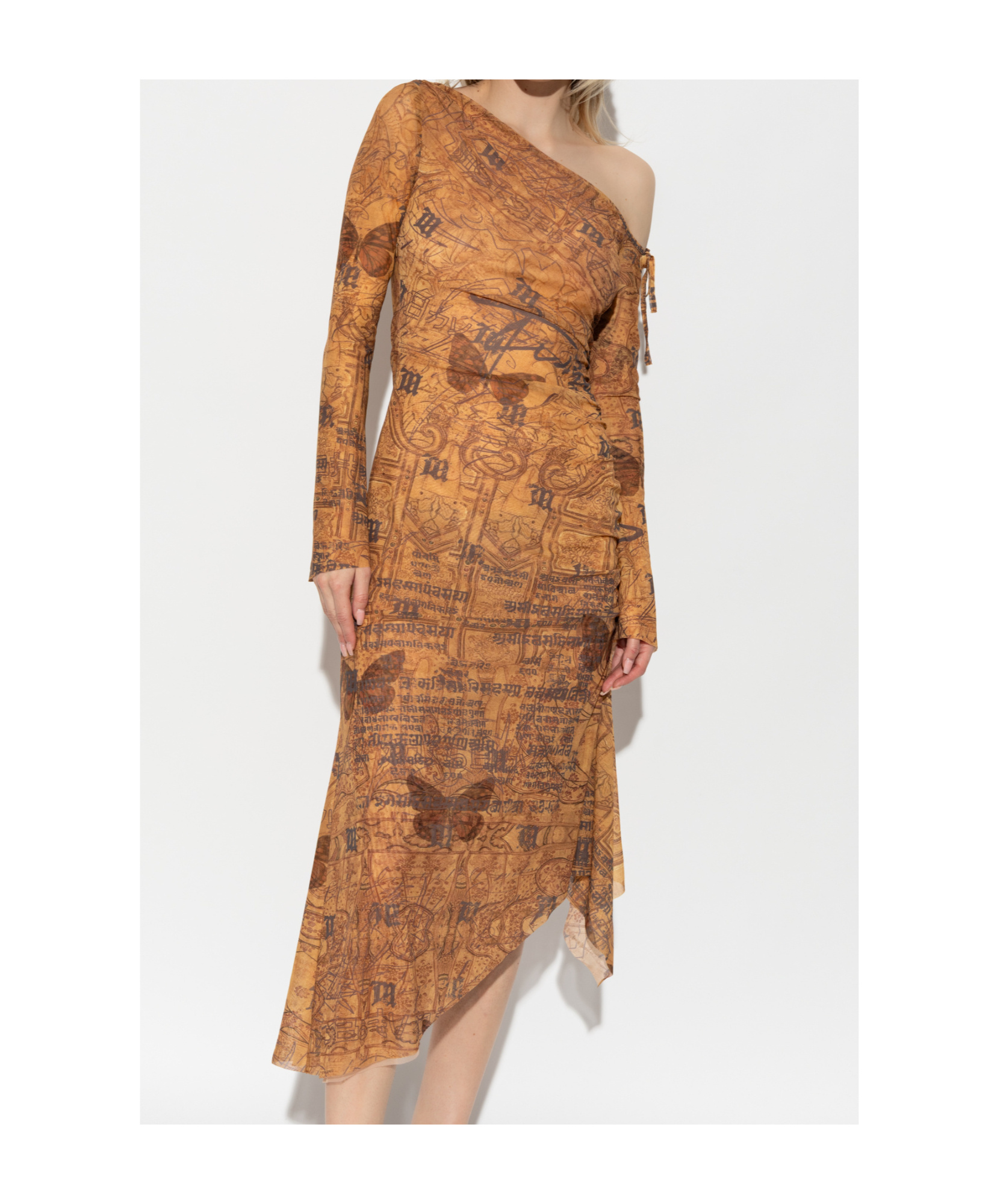 Misbhv Abstract-pattern Print Midi Dress In Brown