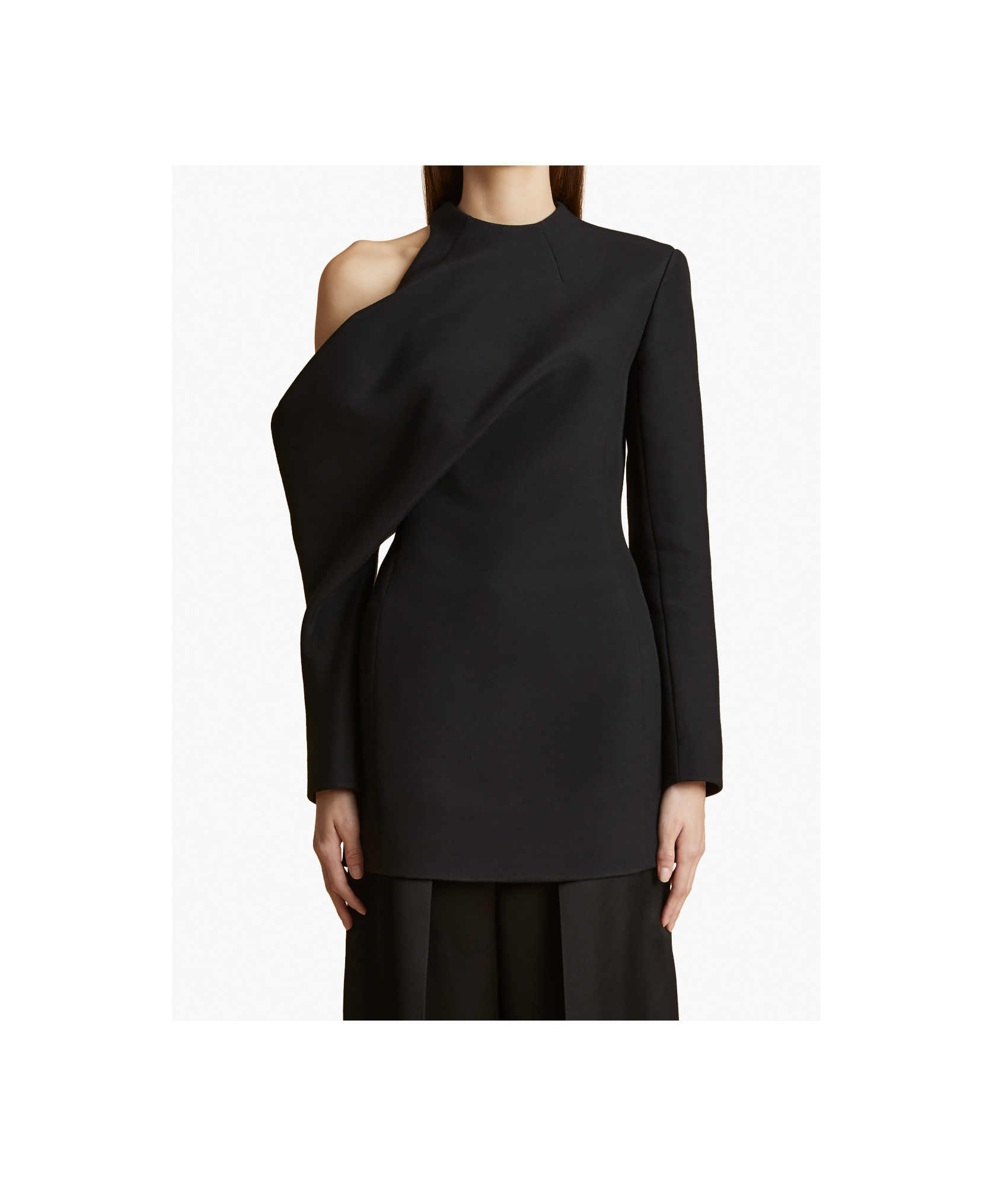 Khaite Tristan Draped Cold-shoulder Long-sleeve Top In Black