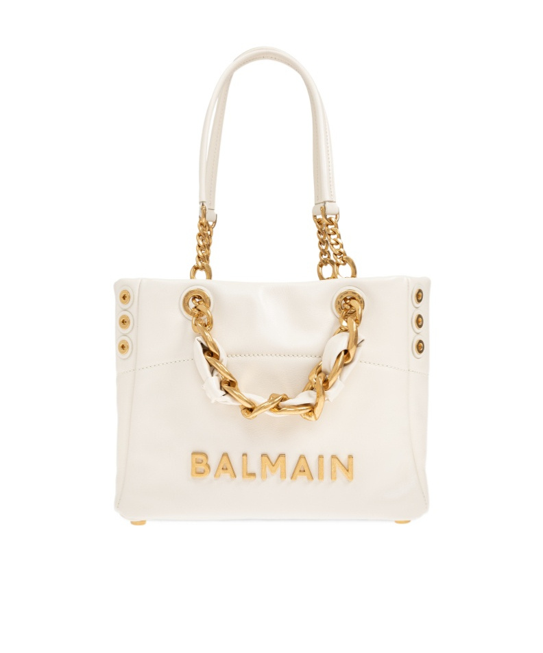 Balmain 1945 Cabas Tote Bag In Monogram Crinkled Leather In Neutral