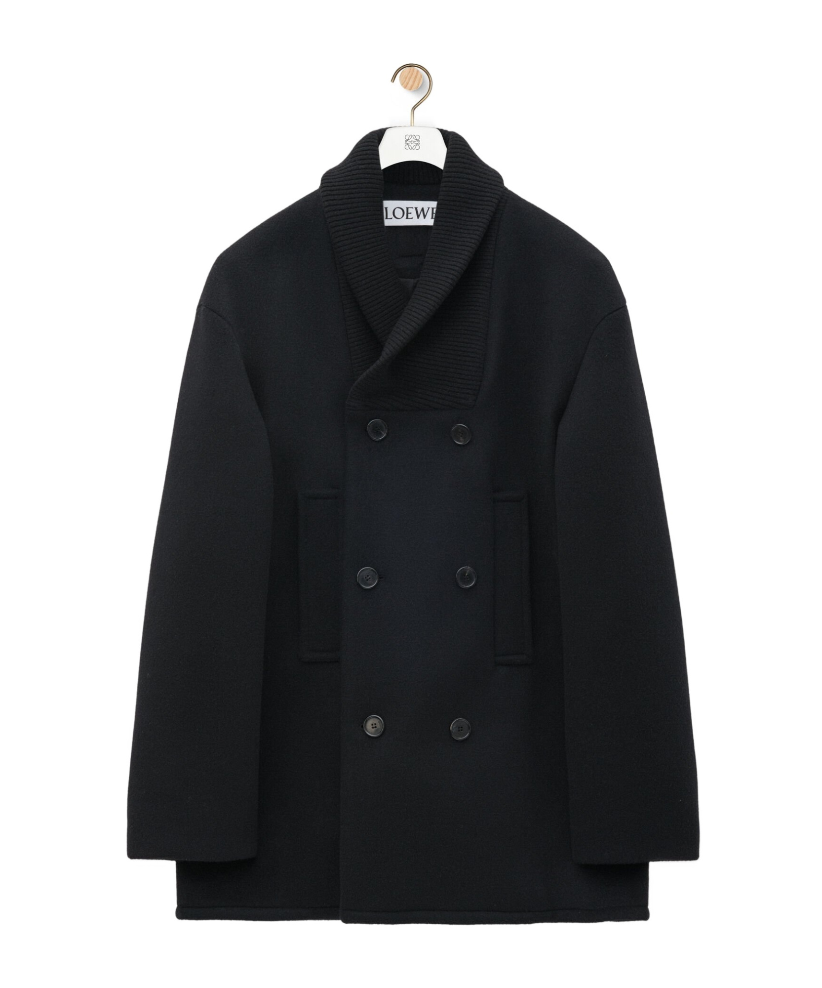 Loewe Double-breasted Shawl-collar Wool Peacoat In Black
