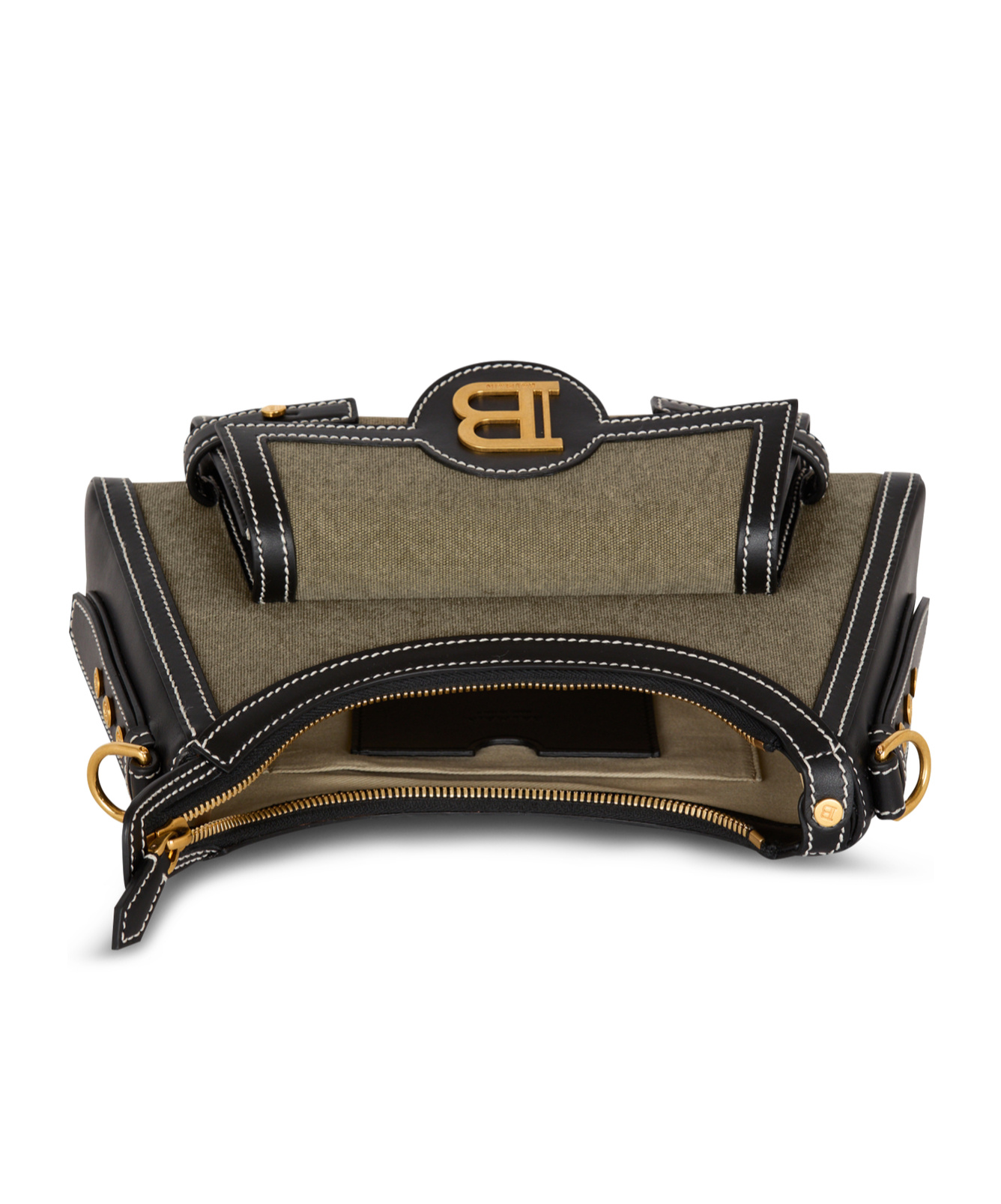 Shop Balmain B-buzz Hobo Bag In Leather And Canvas In Green