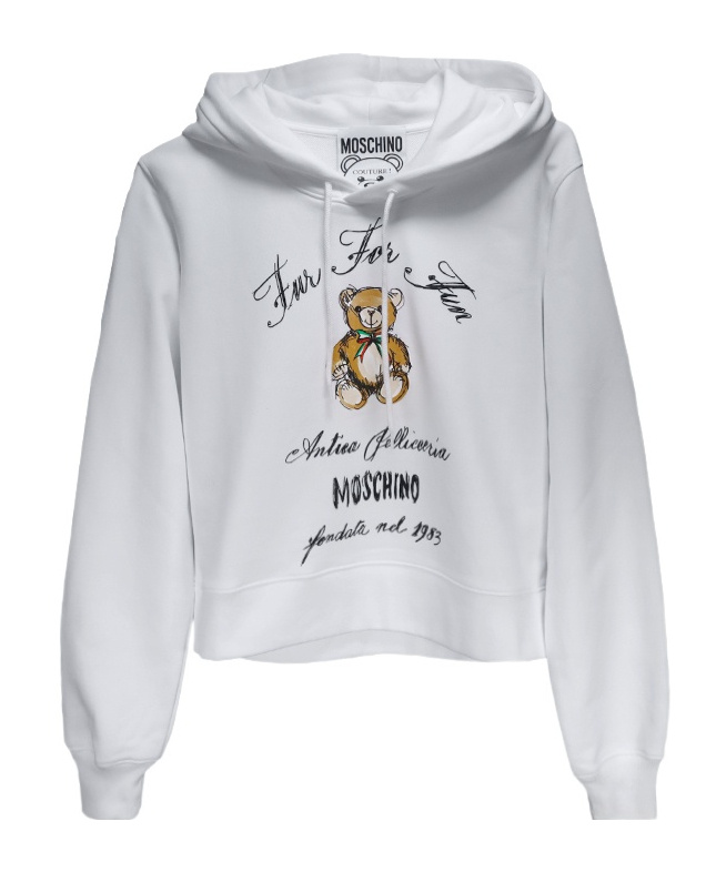 Moschino Hooded Printed Hoodie In White