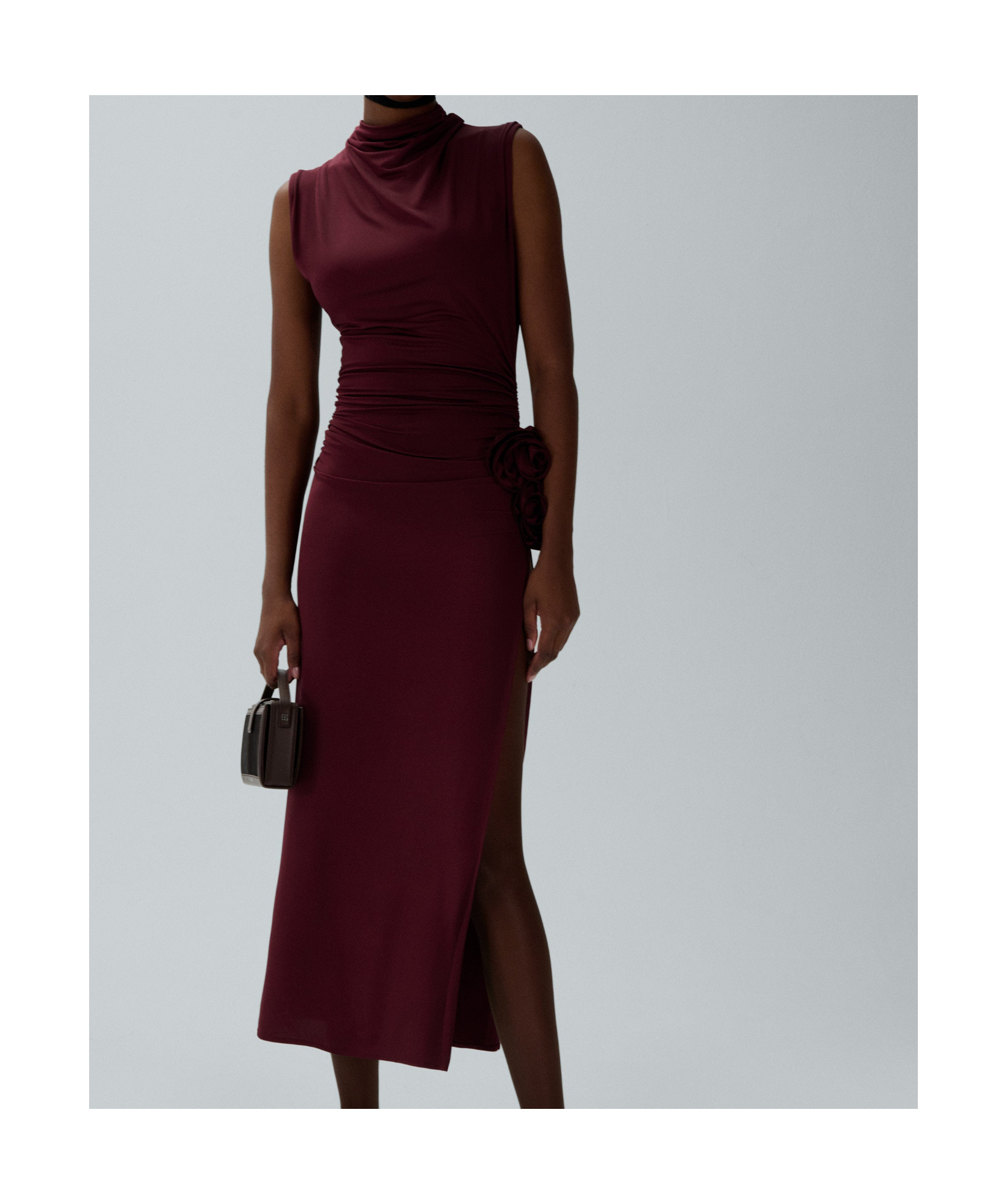 Magda Butrym Burgundy Draped High Neck Midi Dress In Brown