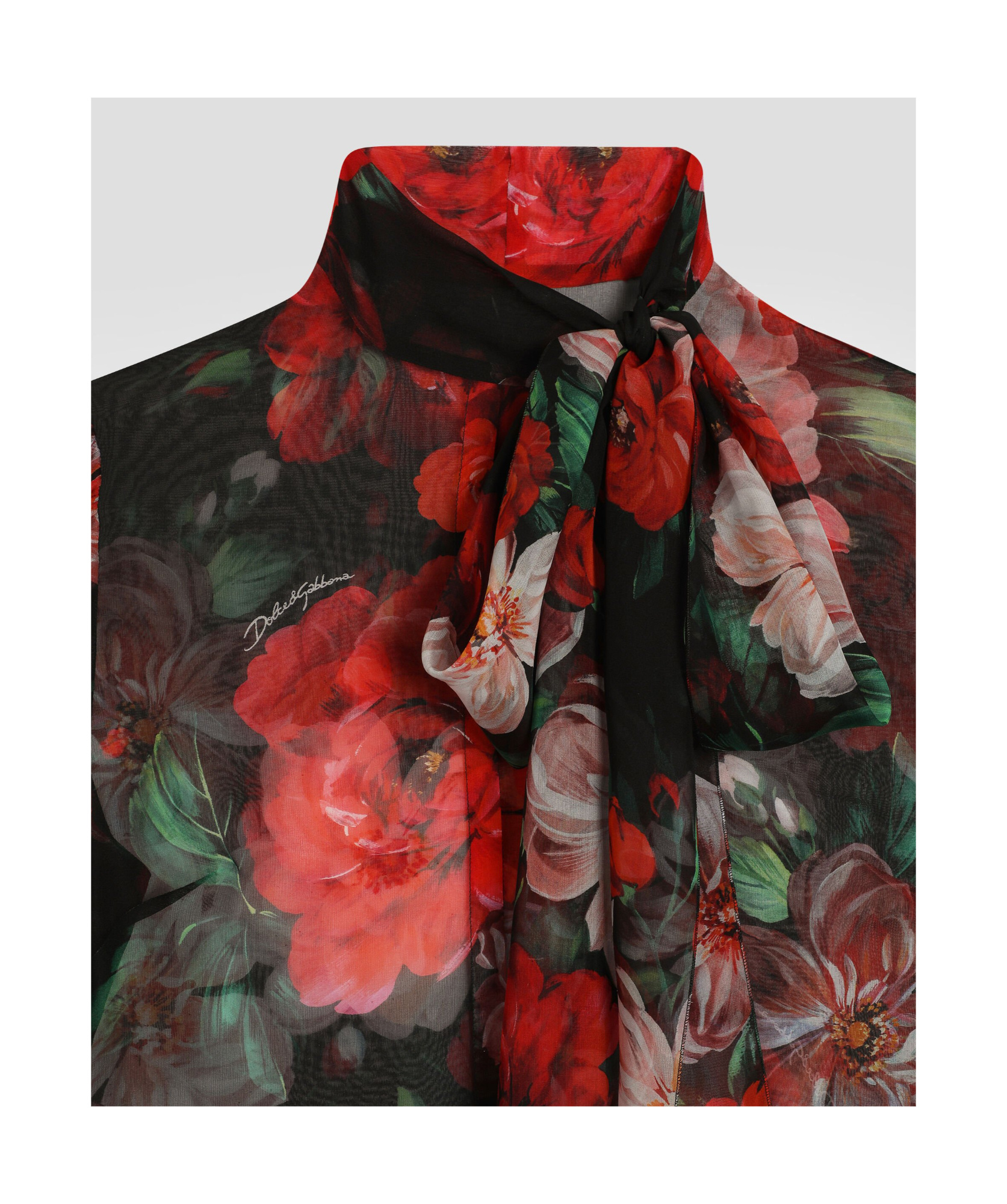 Dolce & Gabbana Shirt With Bow In Chiffon With Floral Print In Multicolor