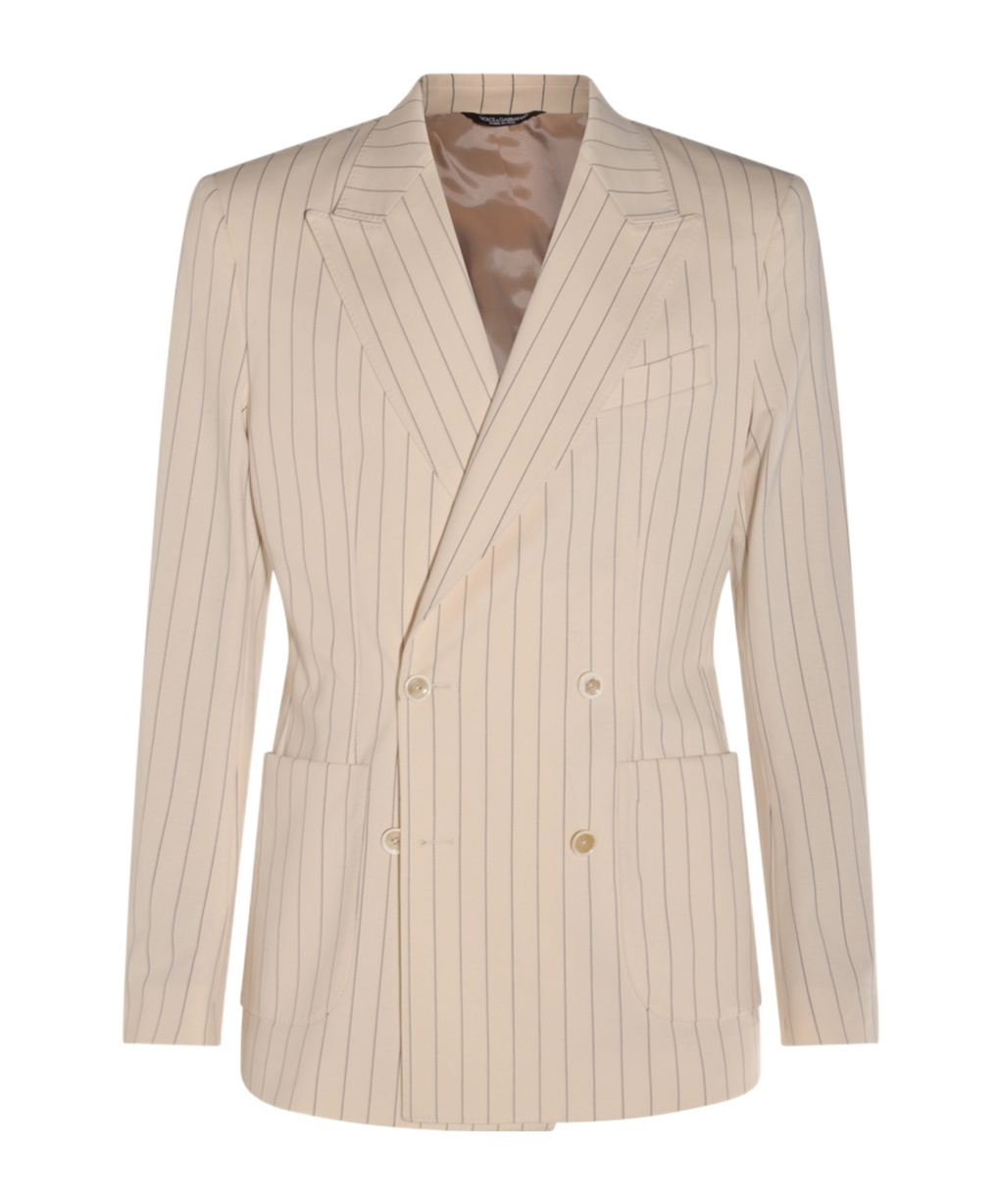 Dolce & Gabbana Tailored Pinstripe Blazer With Front Pockets In Nude