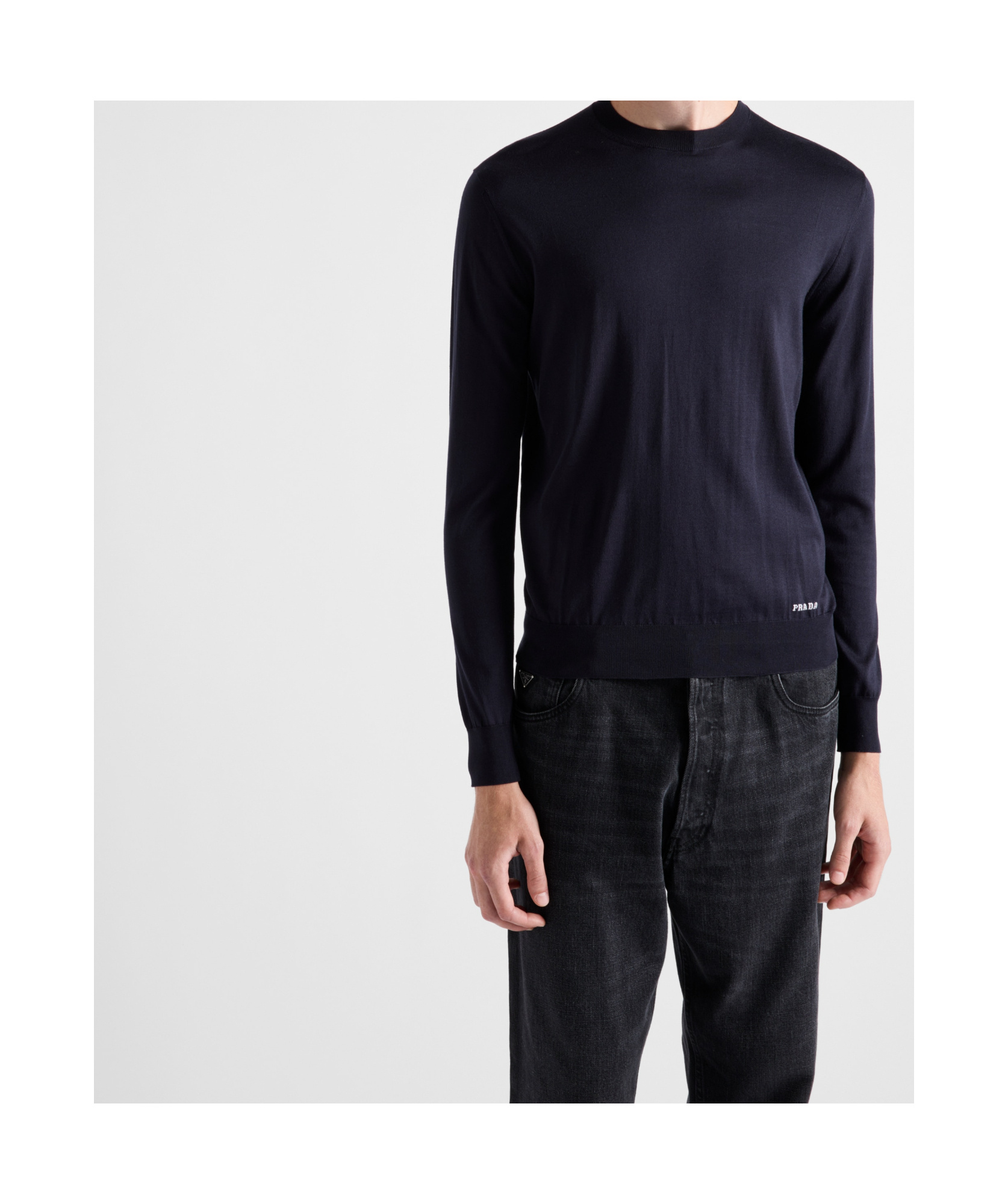 Shop Prada Silk Crew-neck Sweater In Blue