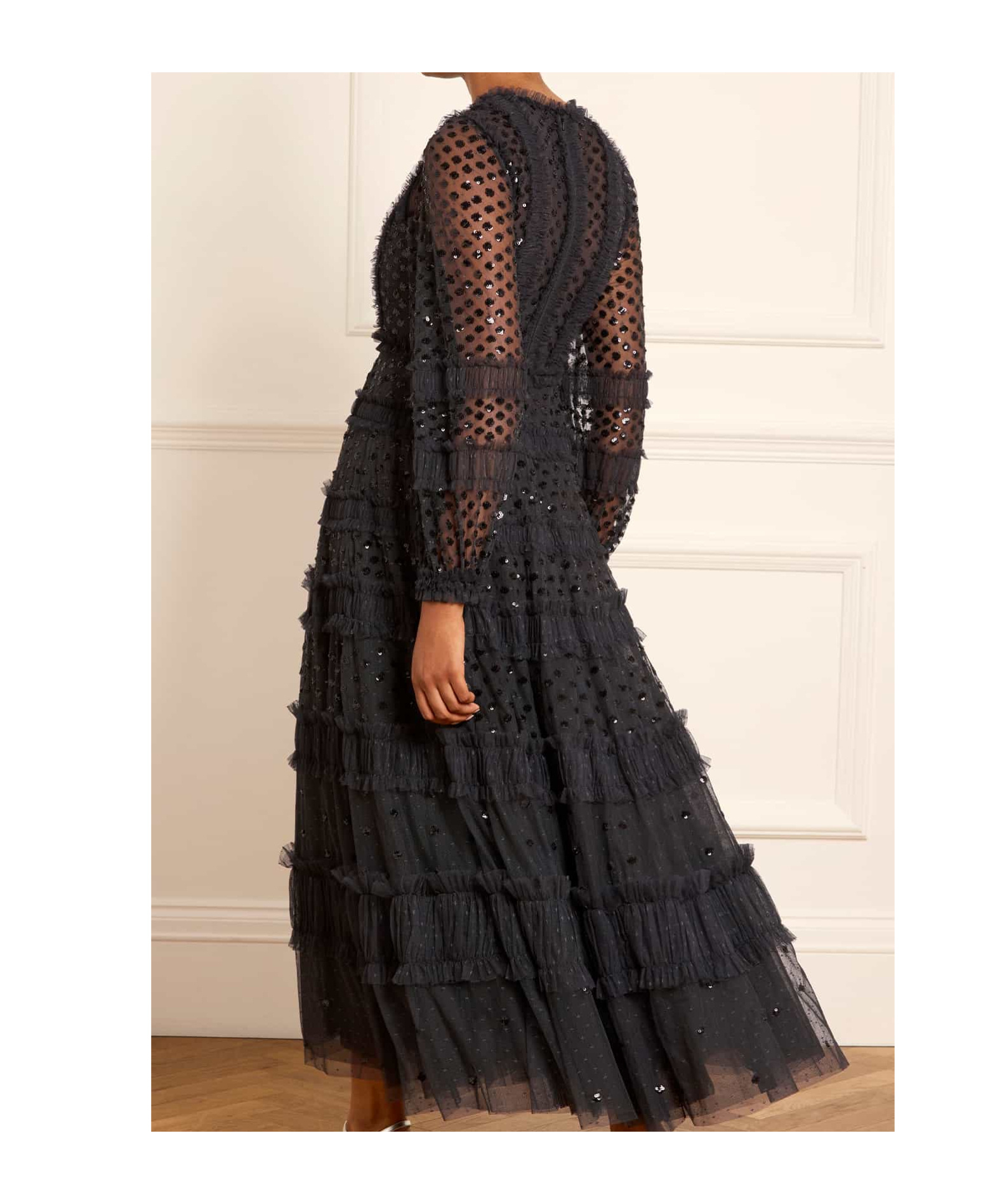 Needle & Thread Polka Dot Flashing Ankle Dress Dress In Black