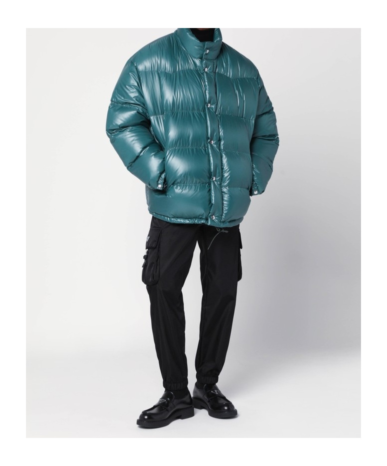 Prada Triangle Logo Glossy Down Jacket In Multi