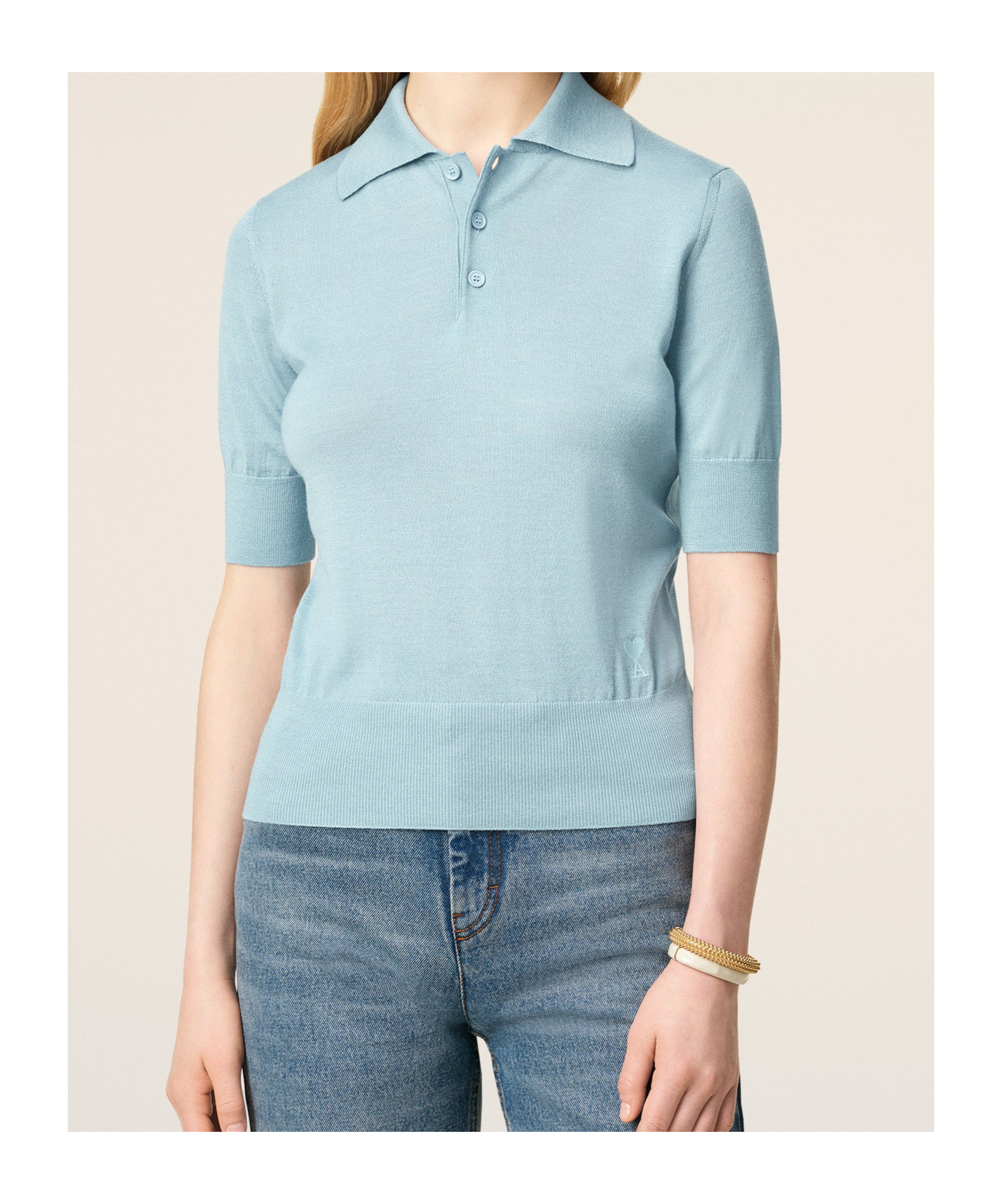 Ami Alexandre Mattiussi Three-quarter Sleeve Wool Polo Shirt In Blue