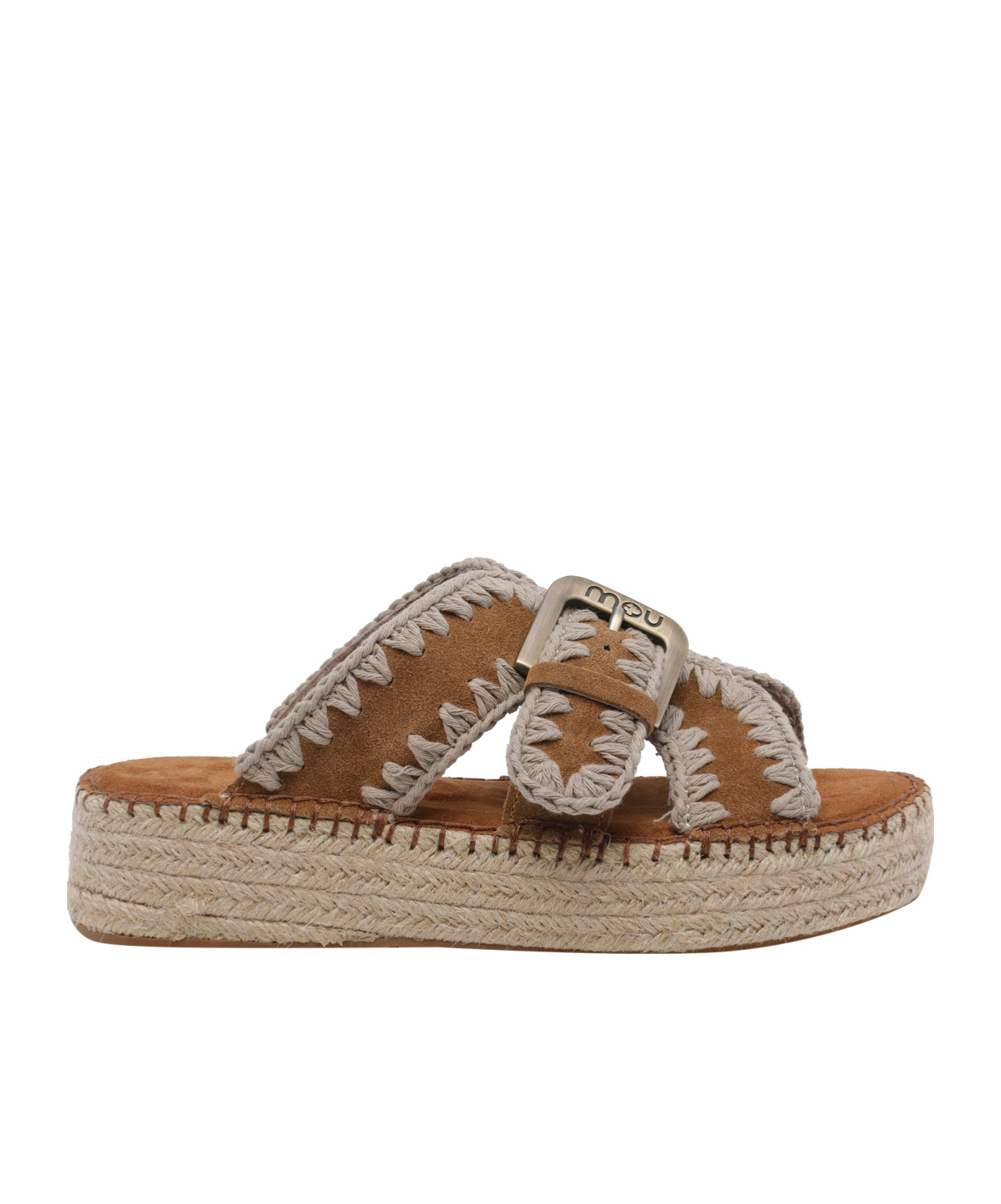 Mou Braided Buckle Platform Sandals In Brown