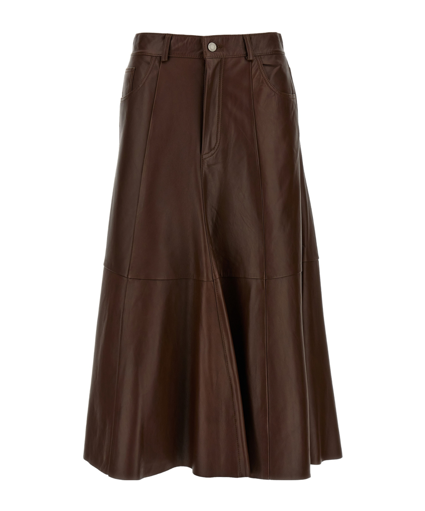 Haikure Serenity Leather Midi Skirt In Brown