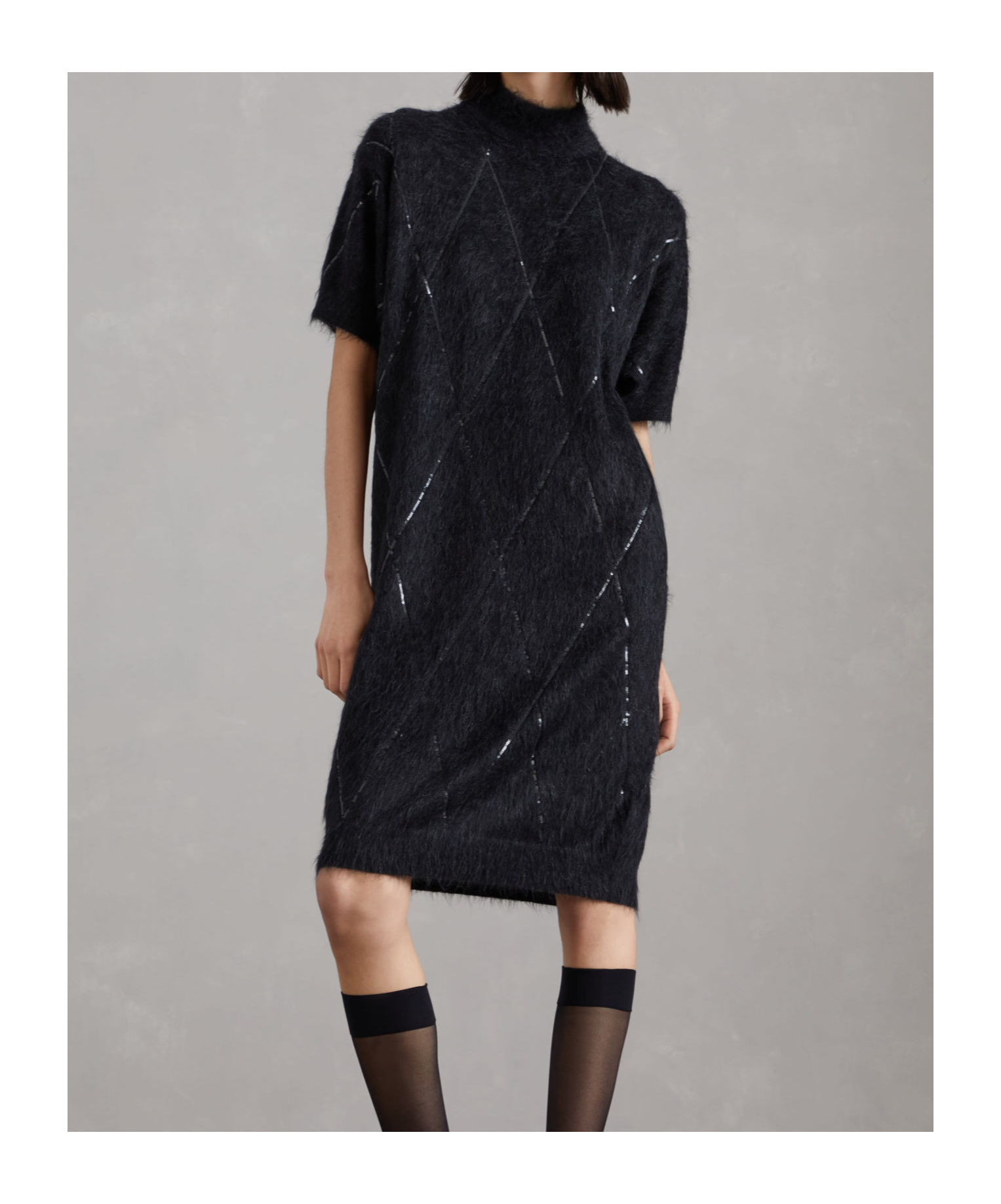Brunello Cucinelli Black Sequin Mock Neck Dress In Black