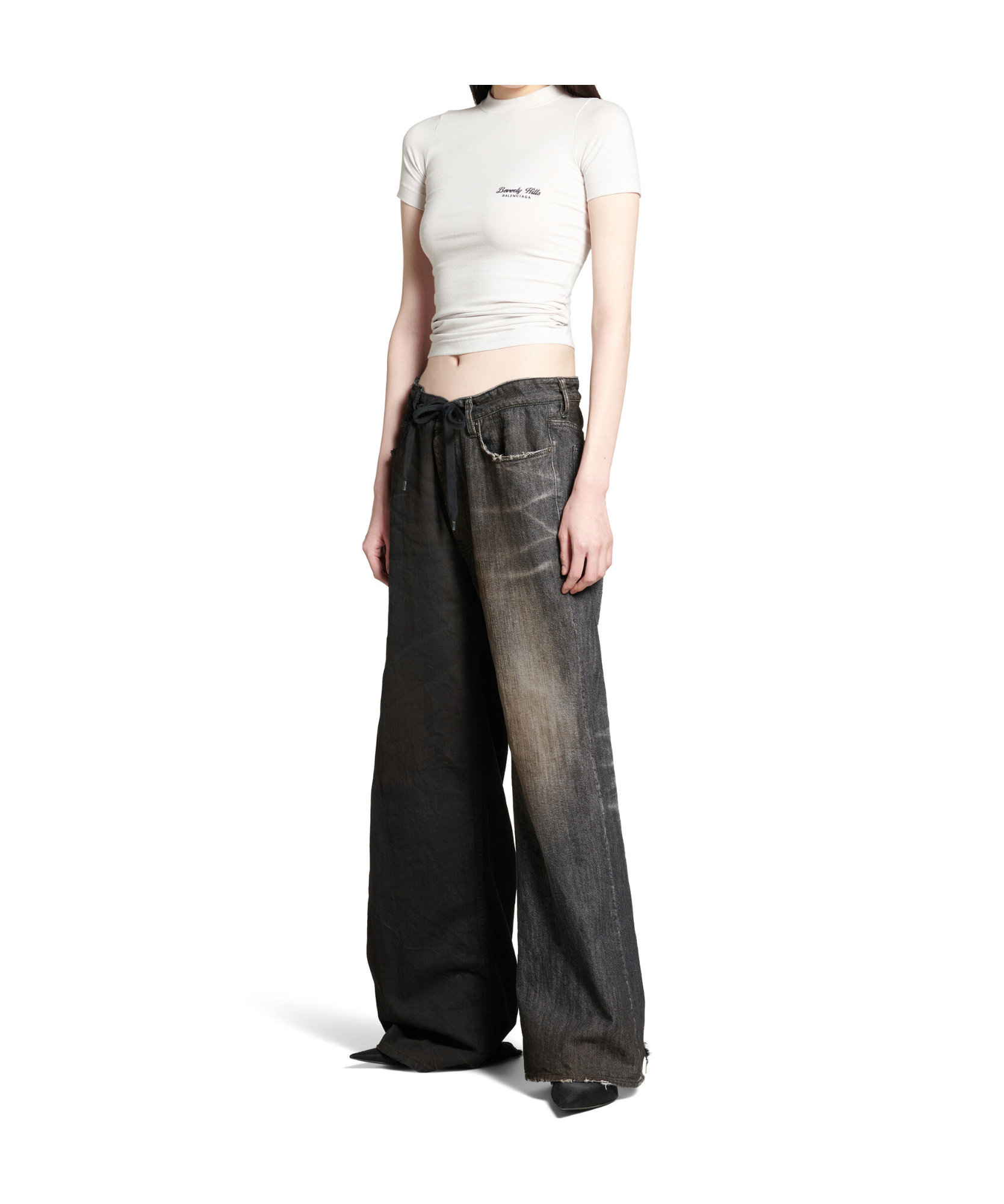 Balenciaga Beverly Hills T-shirt With Rib Knit Crewneck In White