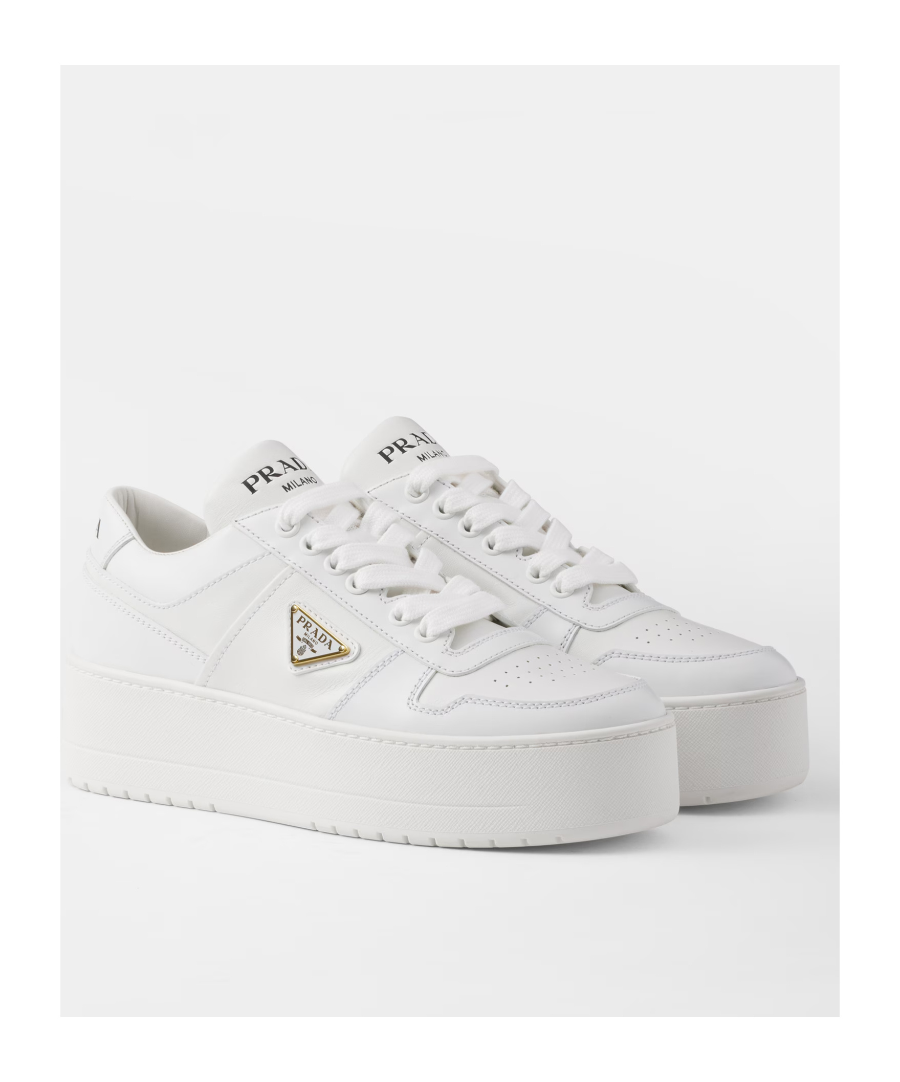 Prada Downtown Bold Leather Platform Sneakers In White