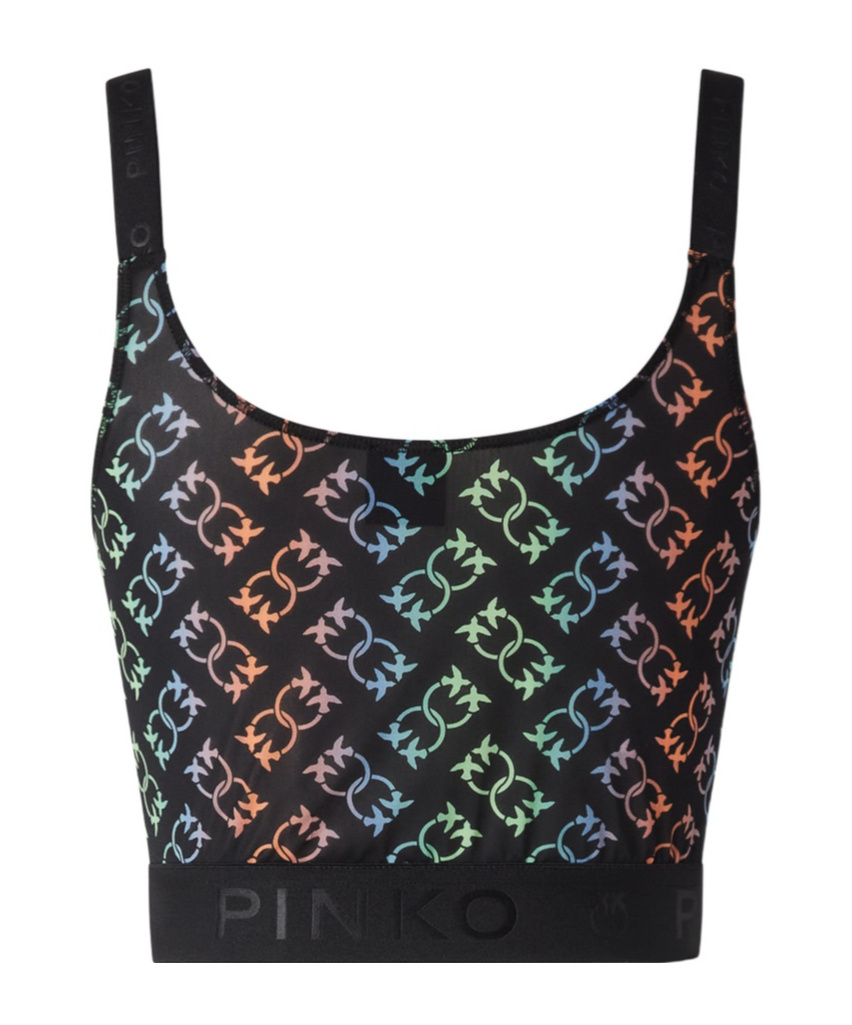Pinko Love Birds-pattern Cropped Top In Black