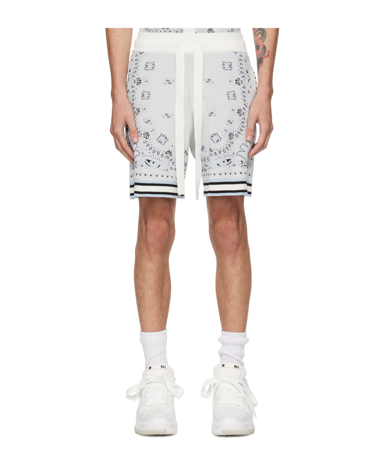 Amiri Bandana Jacquard Logo Pattern Shorts In White