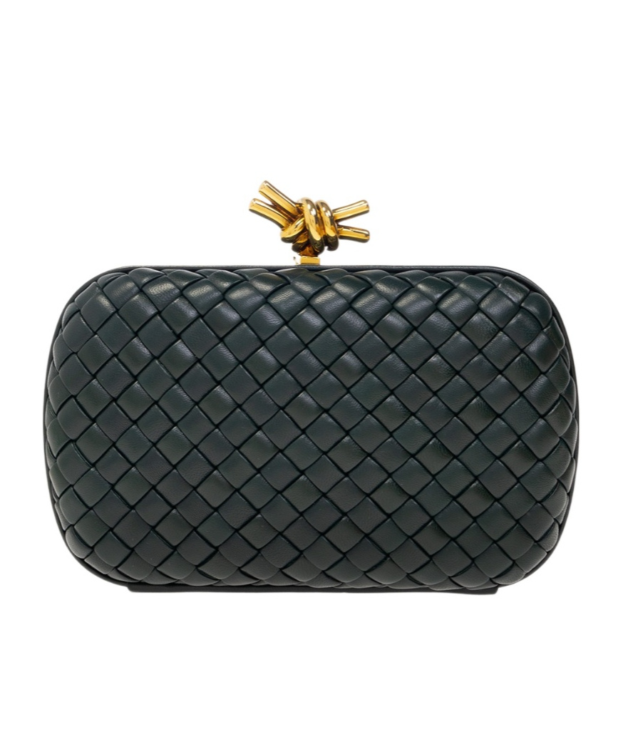 BOTTEGA VENETA KNOT INTRECCIATO LEATHER CLUTCH BAG 