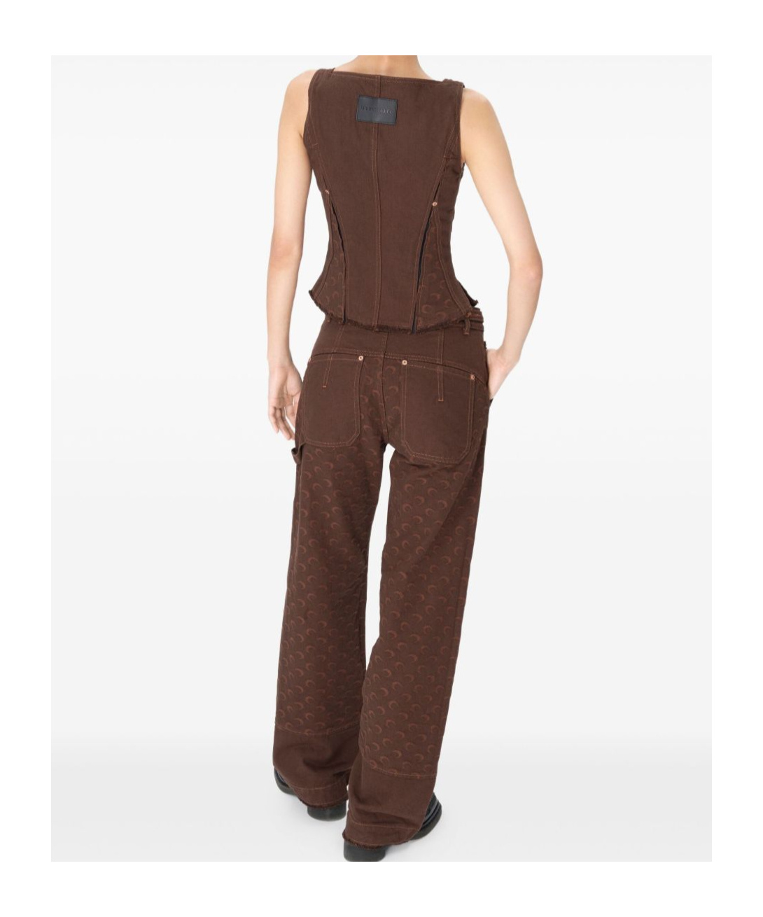 Marine Serre Moon Jacquard Twill Corset Top In Dark Brown
