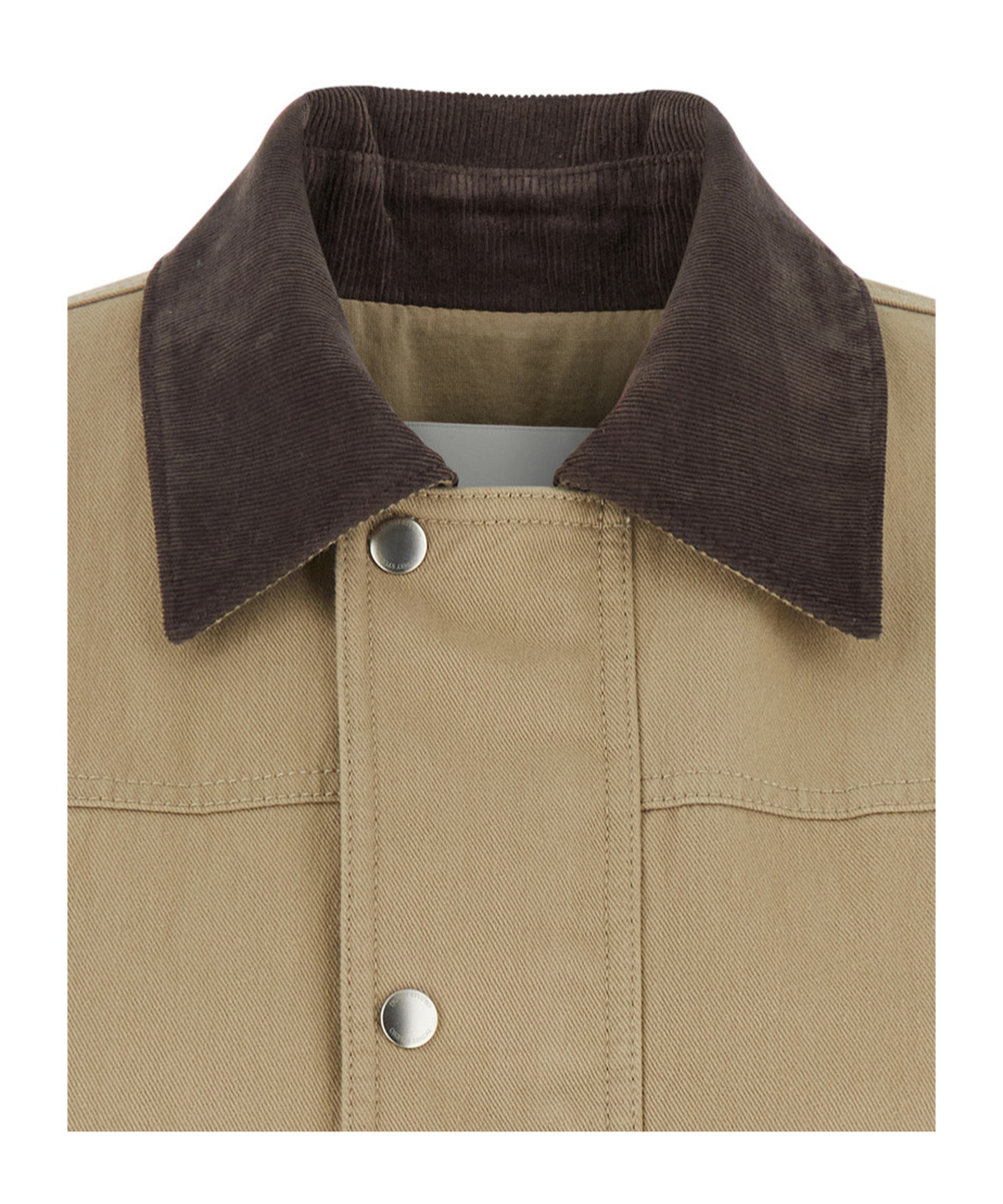 Dunst Beige Jacket With Corduroy Collar And Front Snap Button Closure In Cotton Woman In Brown