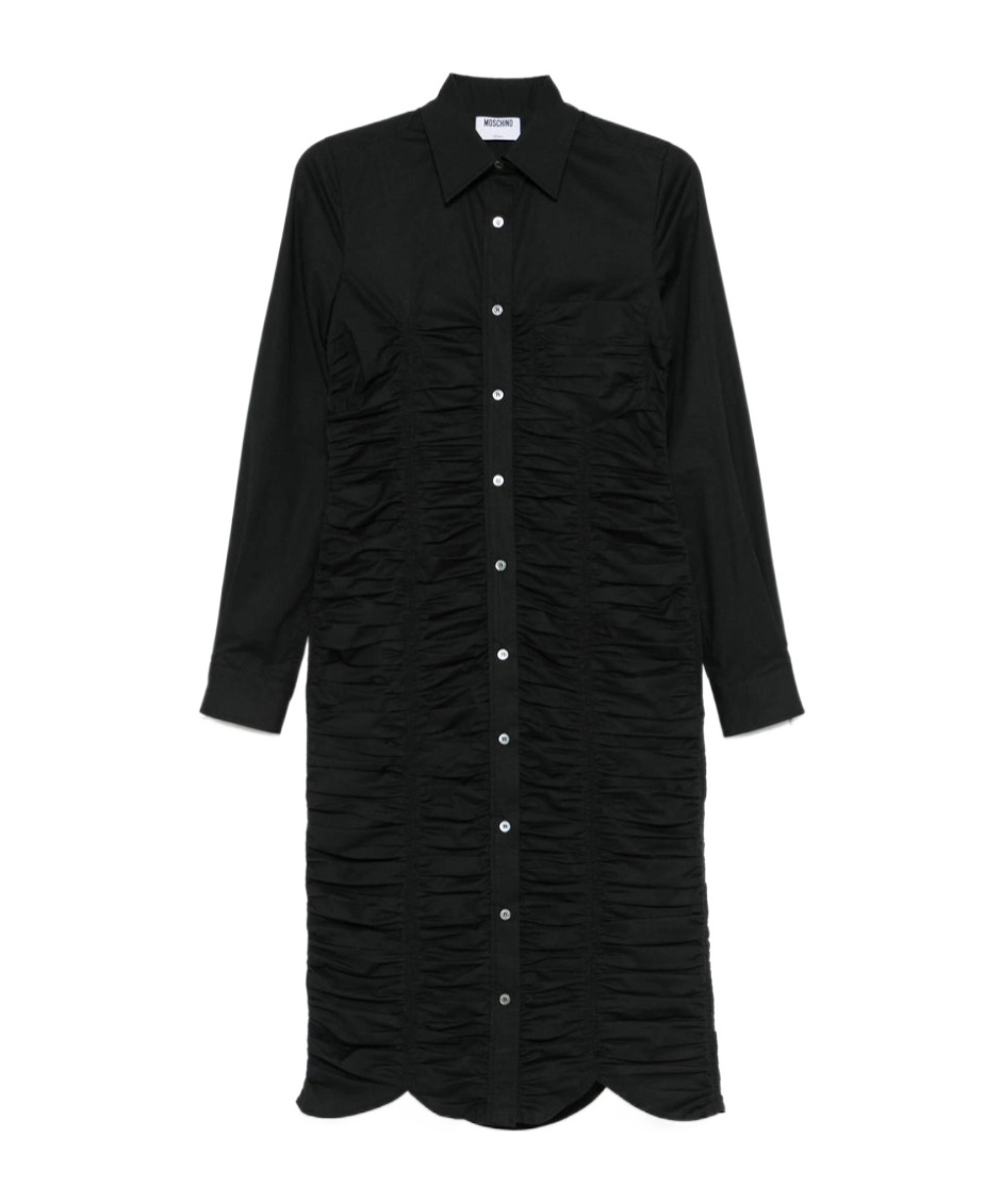 Moschino Long Sleeve Ruched Detail Front Pocket Dress In Black