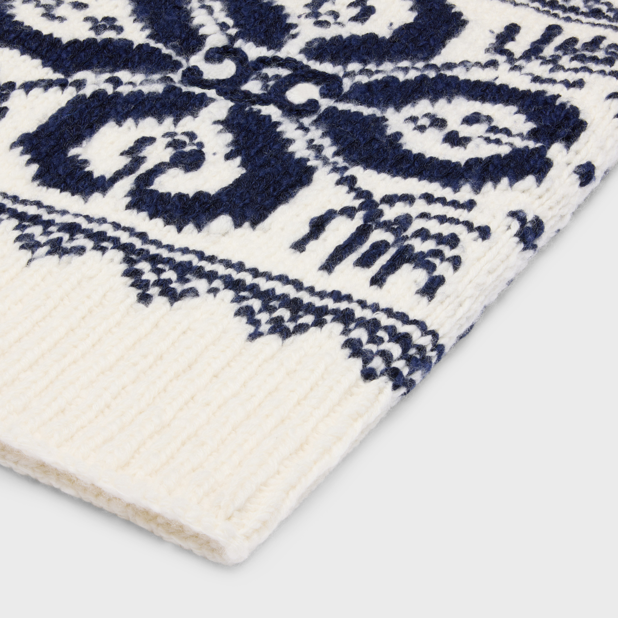 Celine Pattern Wool Scarf In White