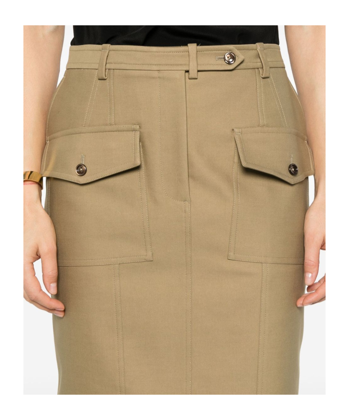 Tom Ford Stretch Cotton Twill Midi Skirt In Nude