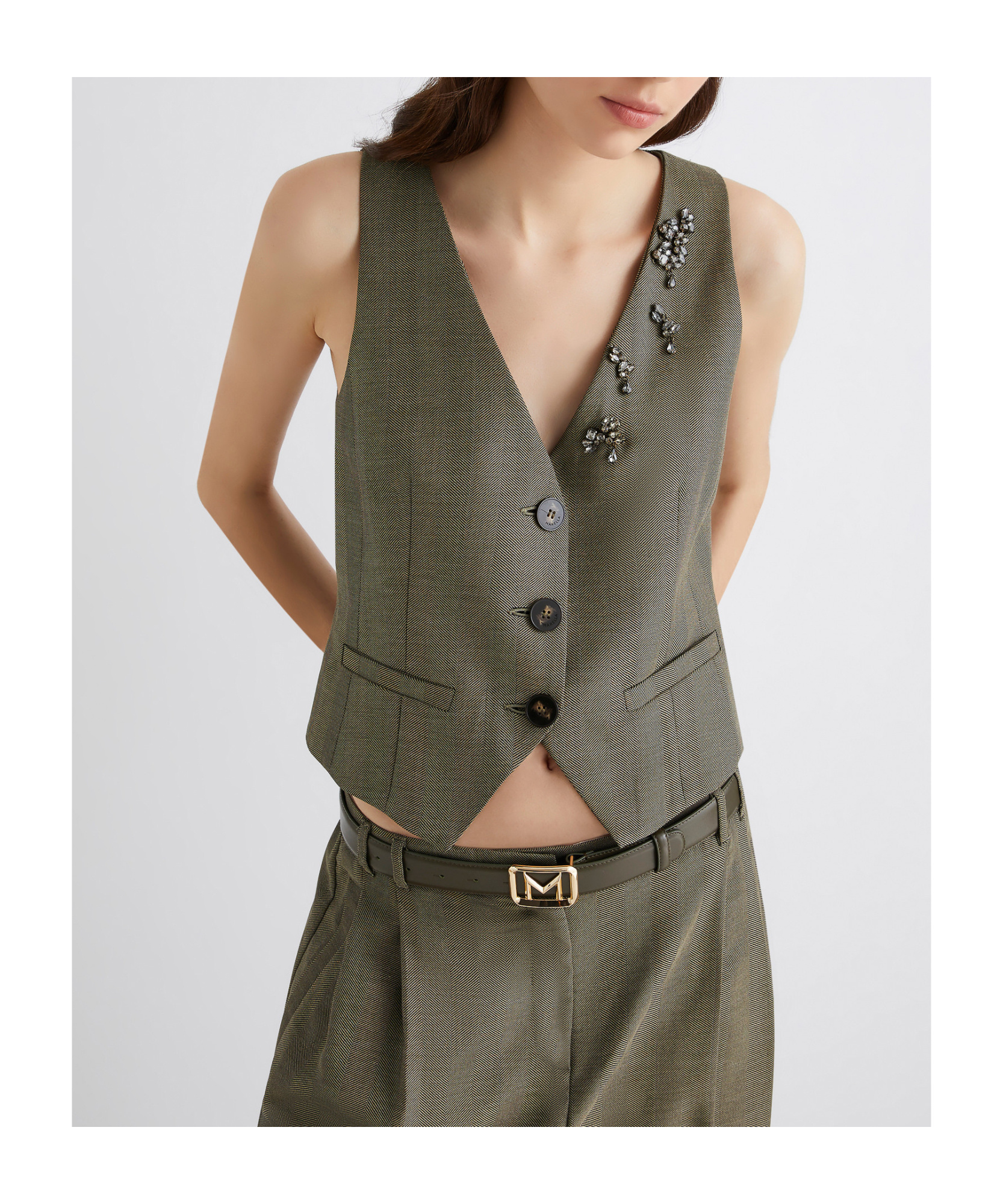 Marella Fluid Twill Gilet In Brown