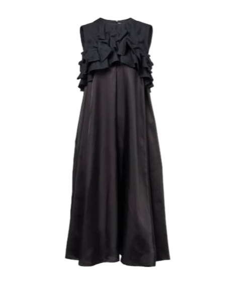 Comme Des Garçons Ruffled Wool Midi Dress In Black